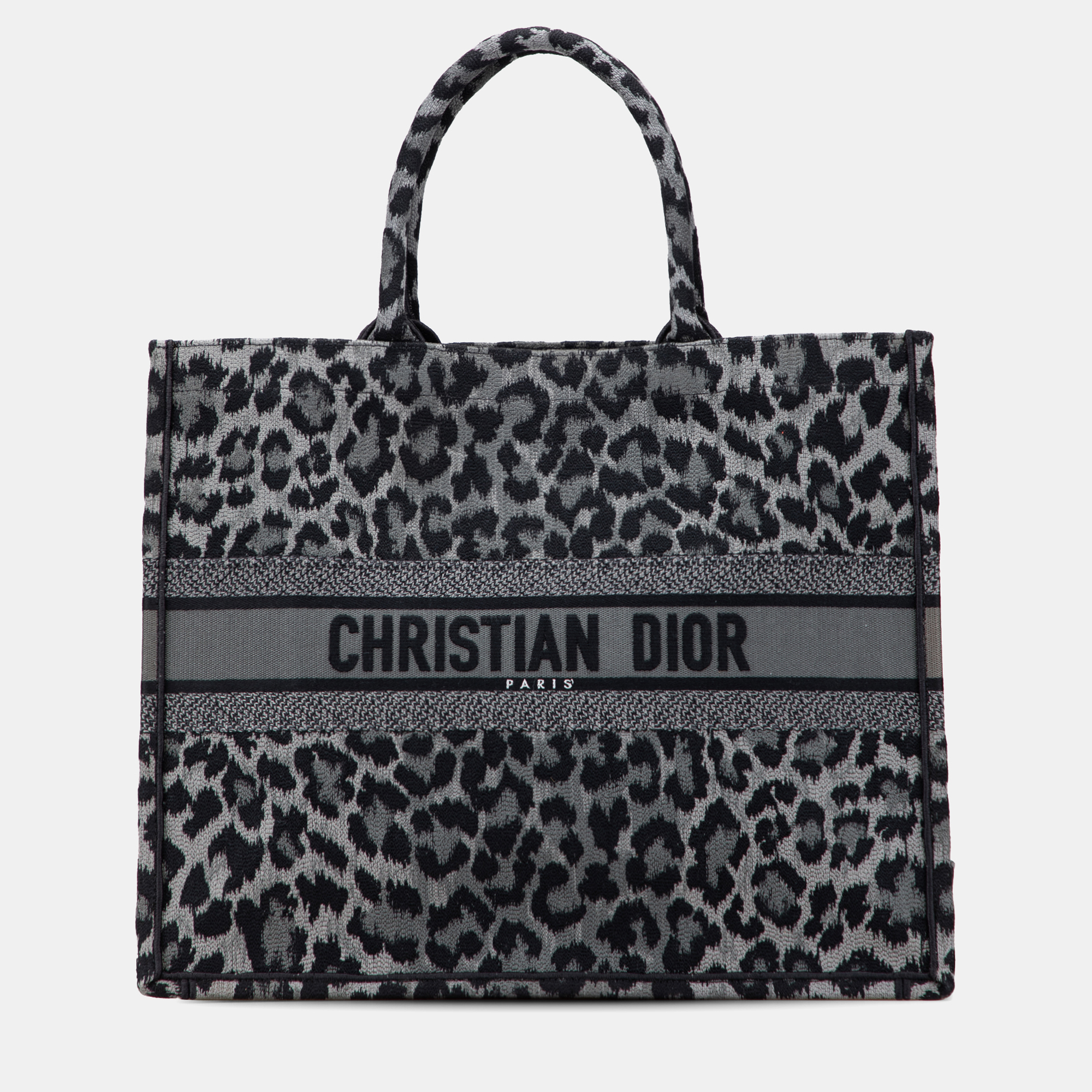 

Dior Grey Mizza Large Embroidered Canvas Leopard Book Tote