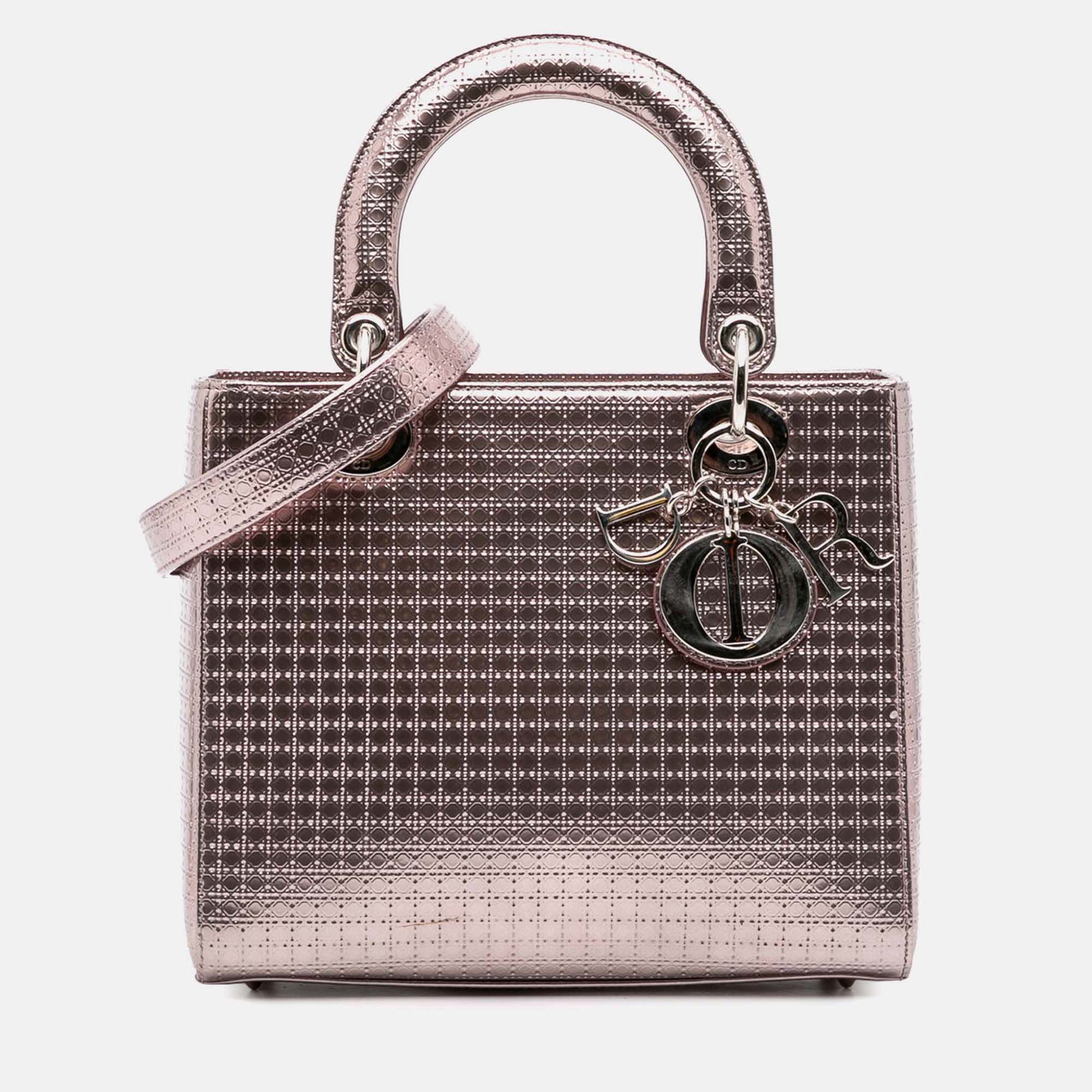 

Dior Pink Medium Metallic Patent Microcannage Lady Dior