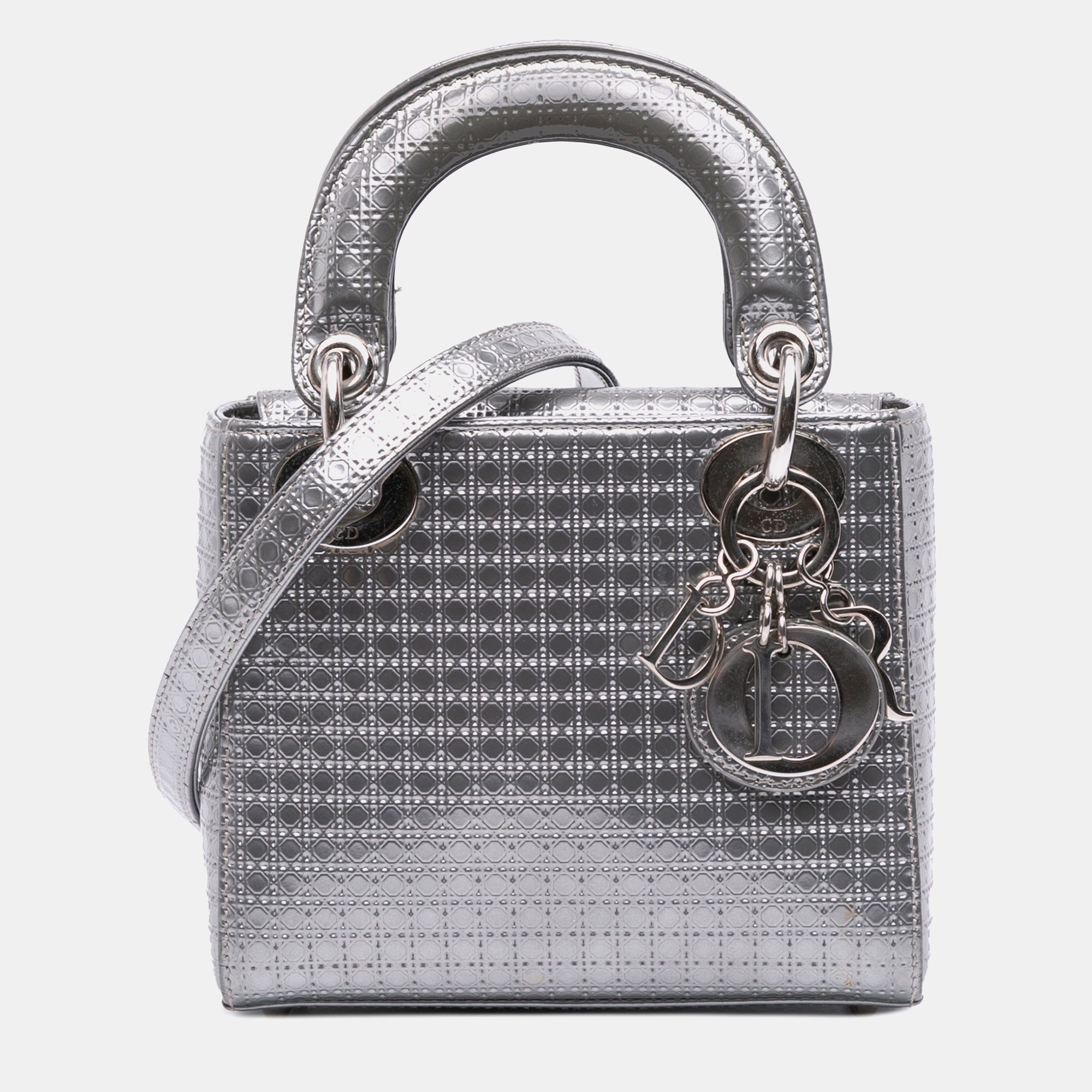 

Mini Metallic Patent Microcannage Lady Dior, Silver