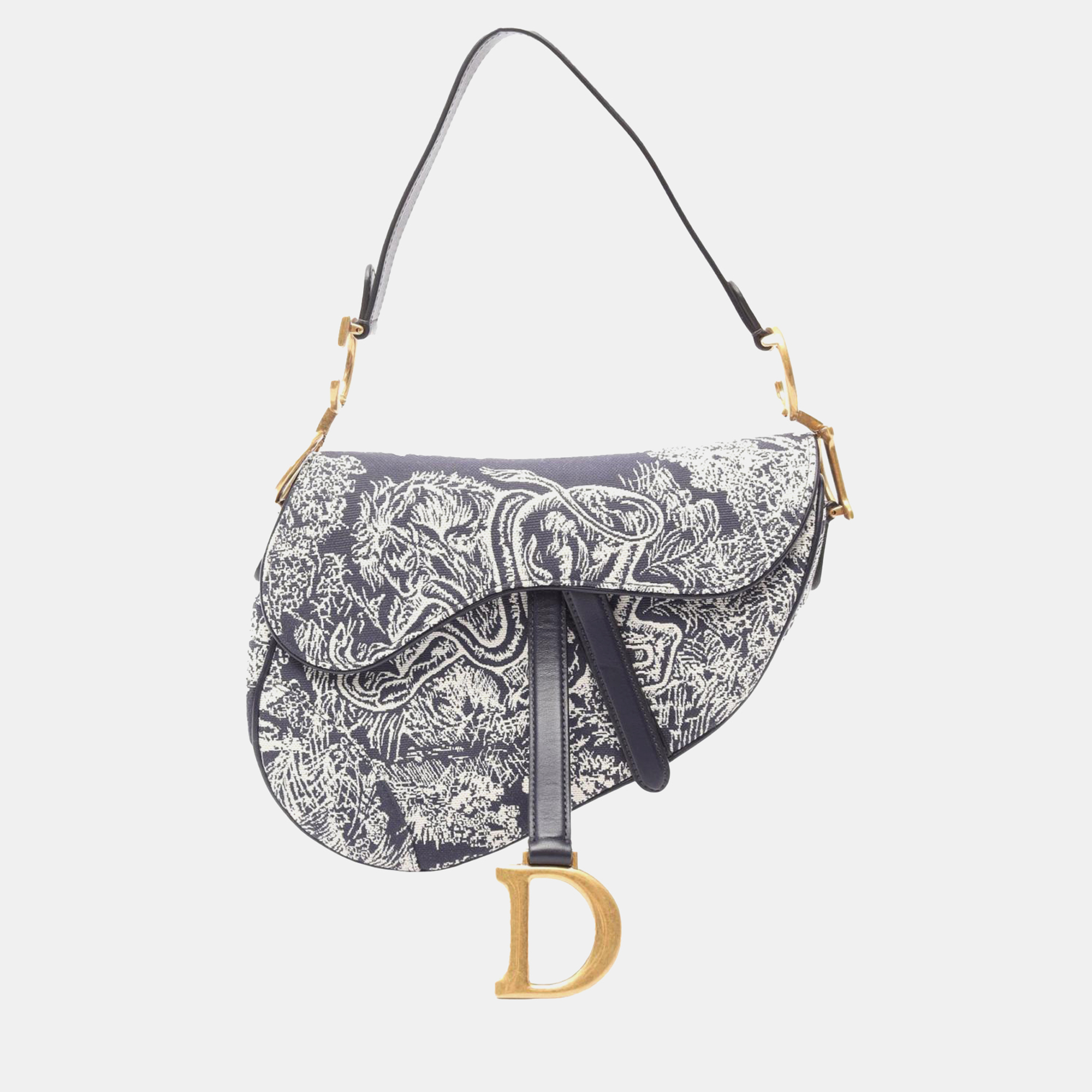 

Dior Grey Canvas Embroidered Reverse Toile De Jouy Saddle Bag