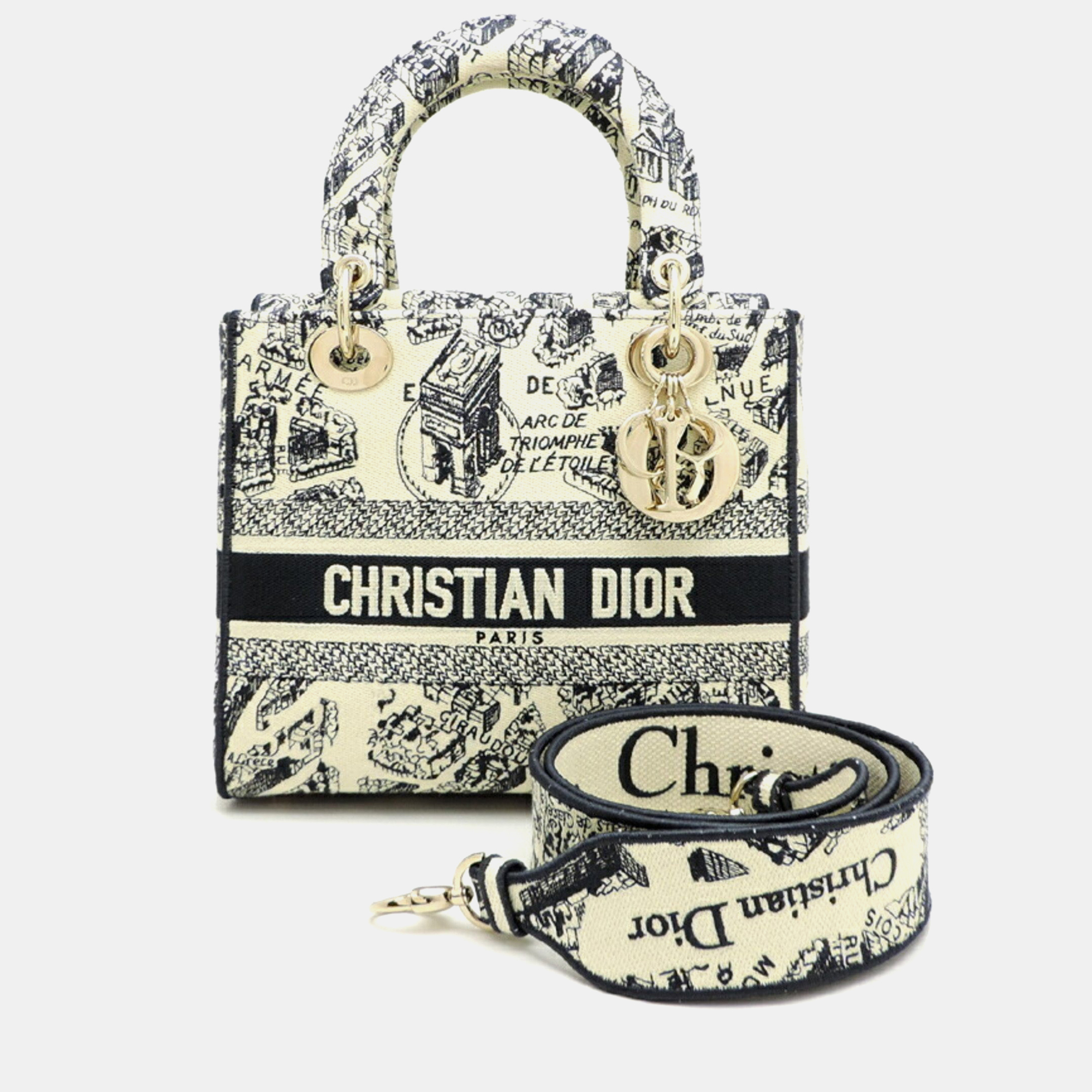 

Dior Lady D-Lite Medium White Canvas Tote Bag, Black