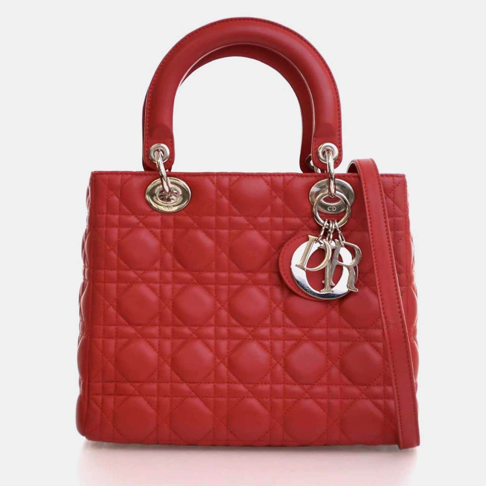 

Dior Medium Lambskin Lady Dior, Red