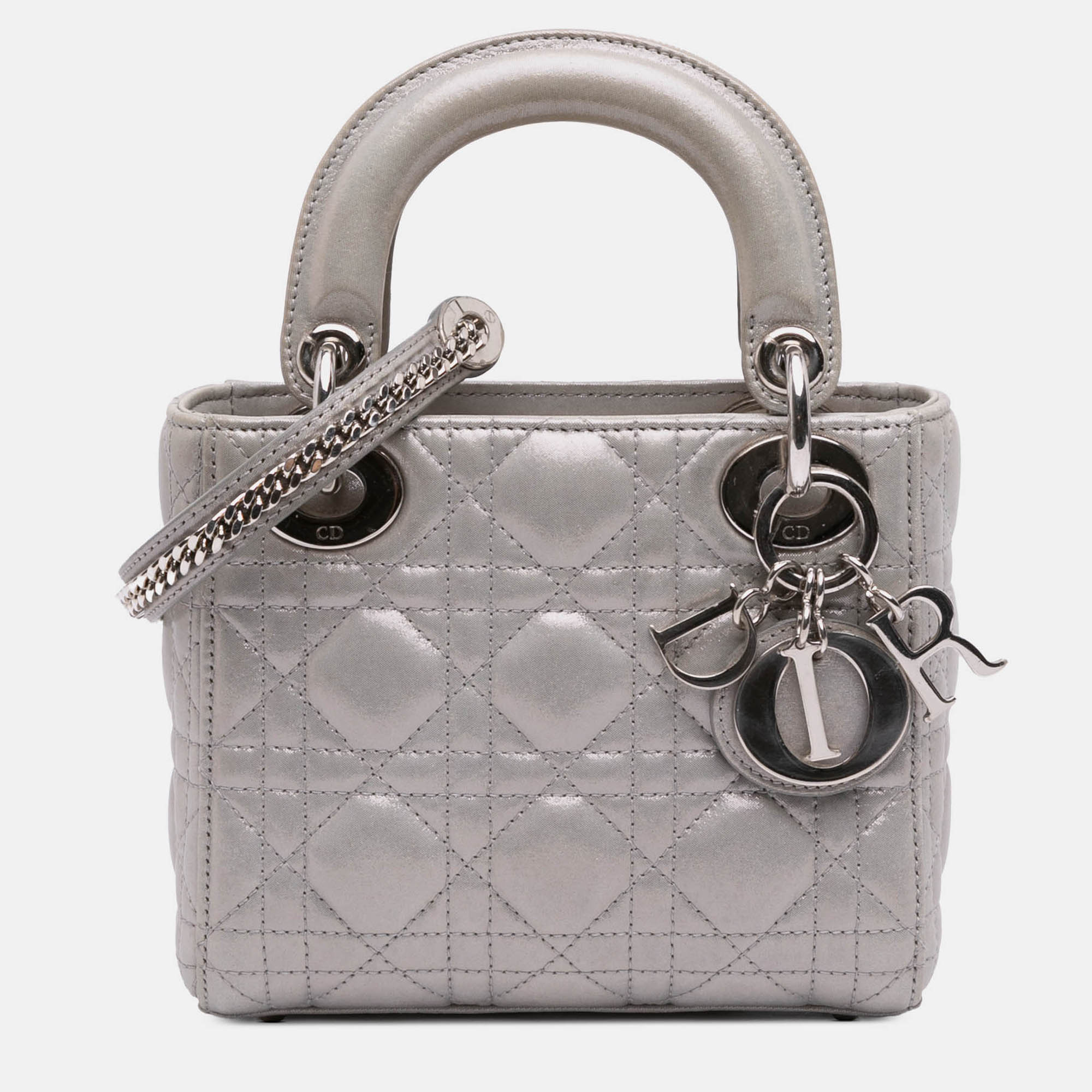 

Dior Silver Mini Iridescent Lambskin Cannage Lady Dior
