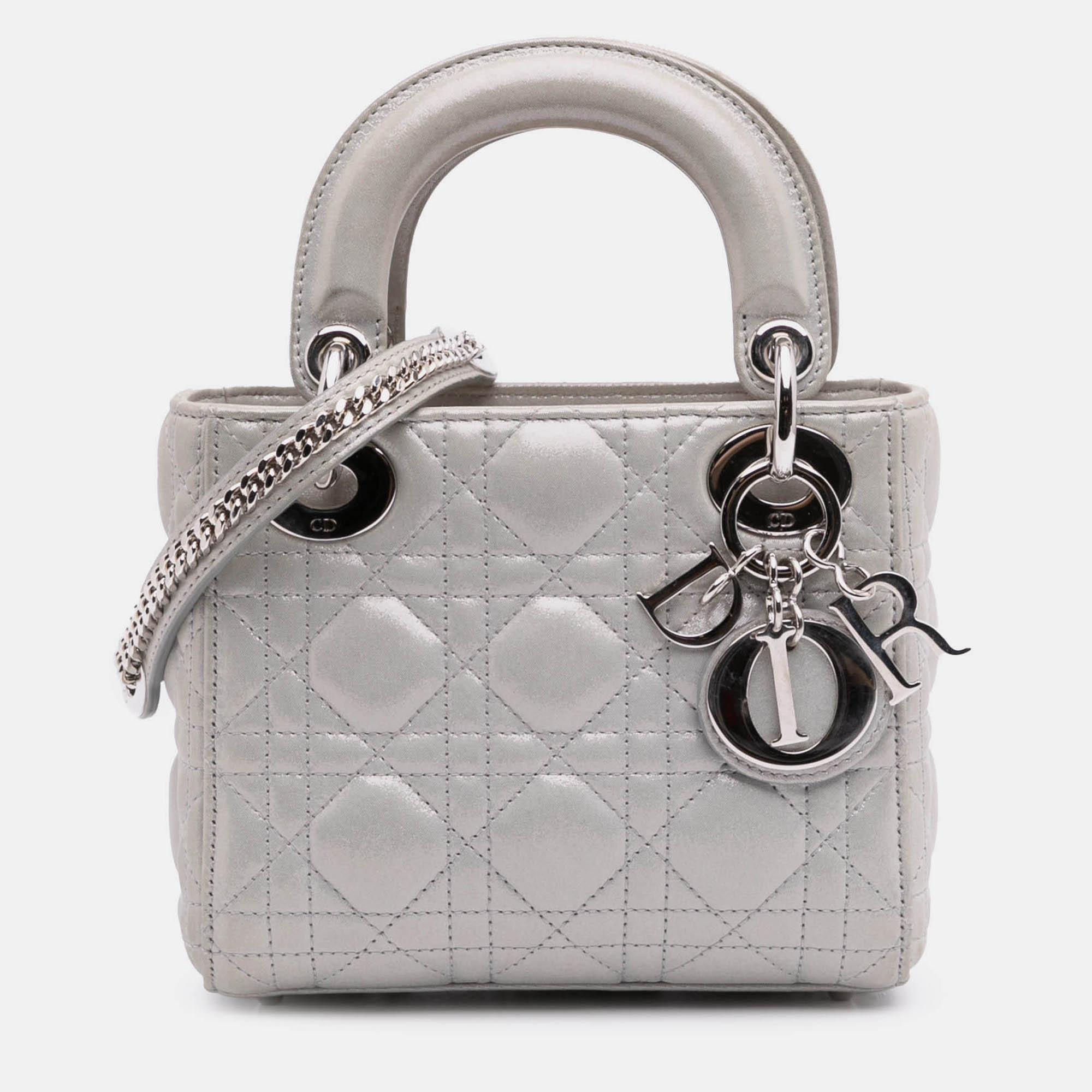 

Dior Silver Mini Iridescent Lambskin Cannage Lady Dior