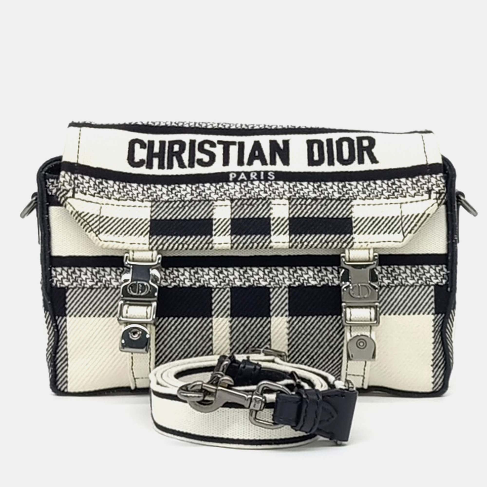 Pre-owned Dior Black White Fabric Camp Bag Small