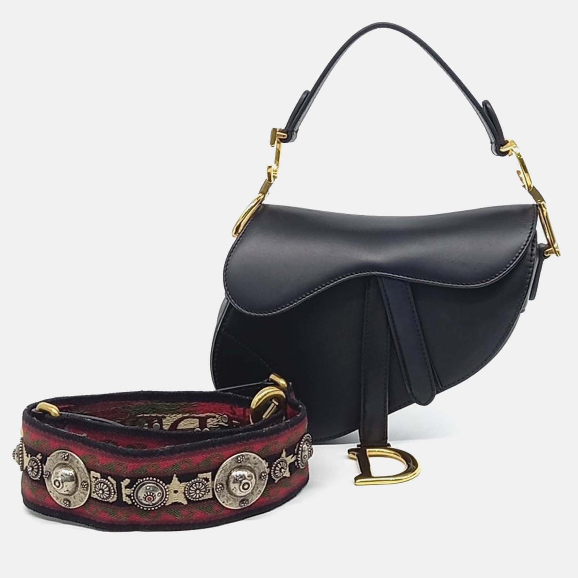 

Dior Black Leather Saddle Bag Mini & Strap