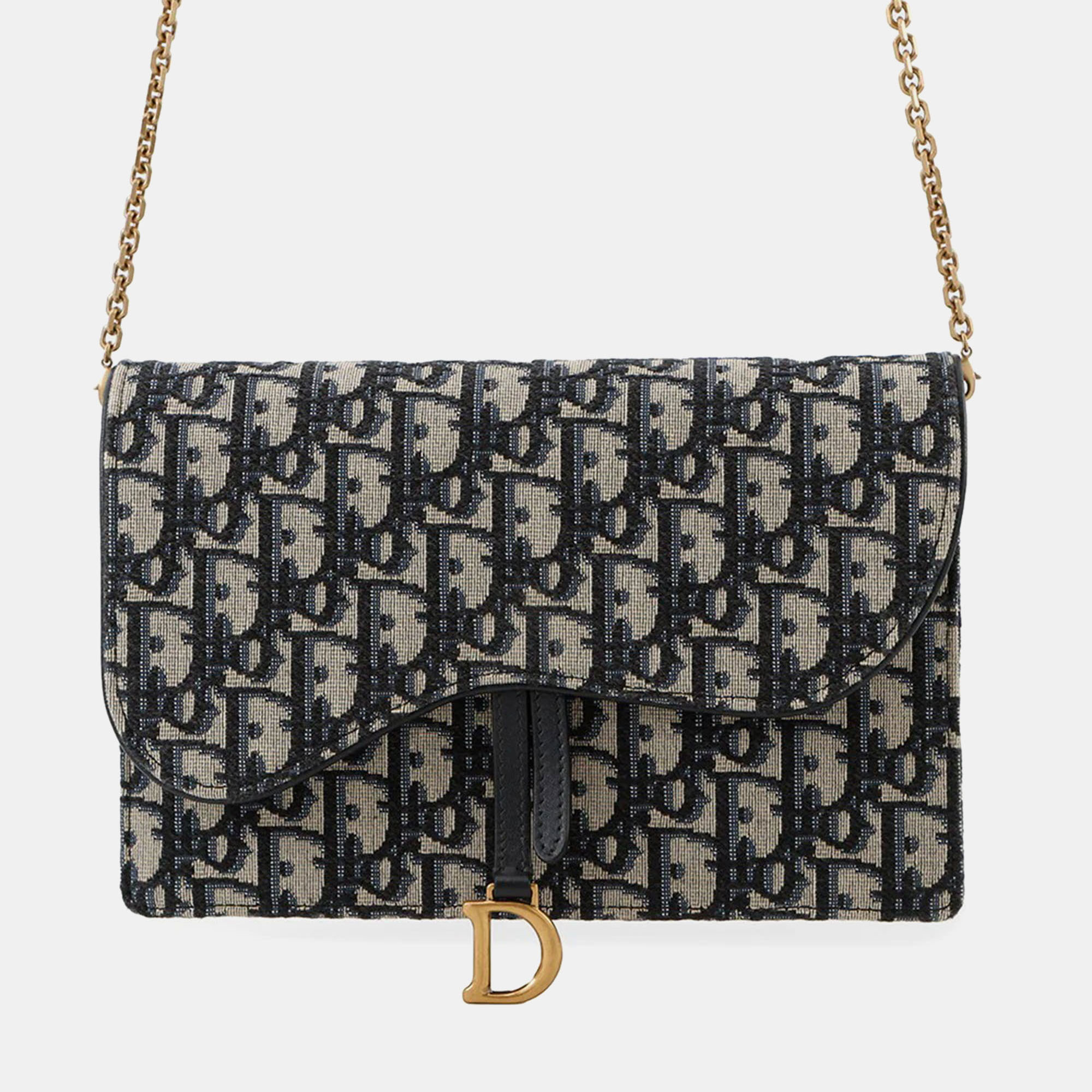 

Christian Dior Saddle Navy Canvas Chain Pouch Bag, Navy blue