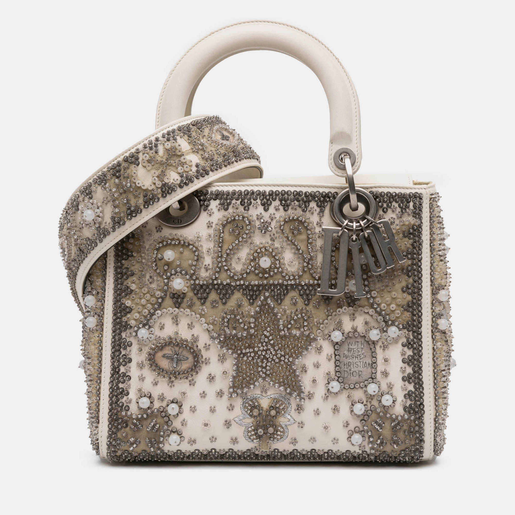 Dior Beige Medium Lambskin Embroidered and Beaded Lady D Lite
