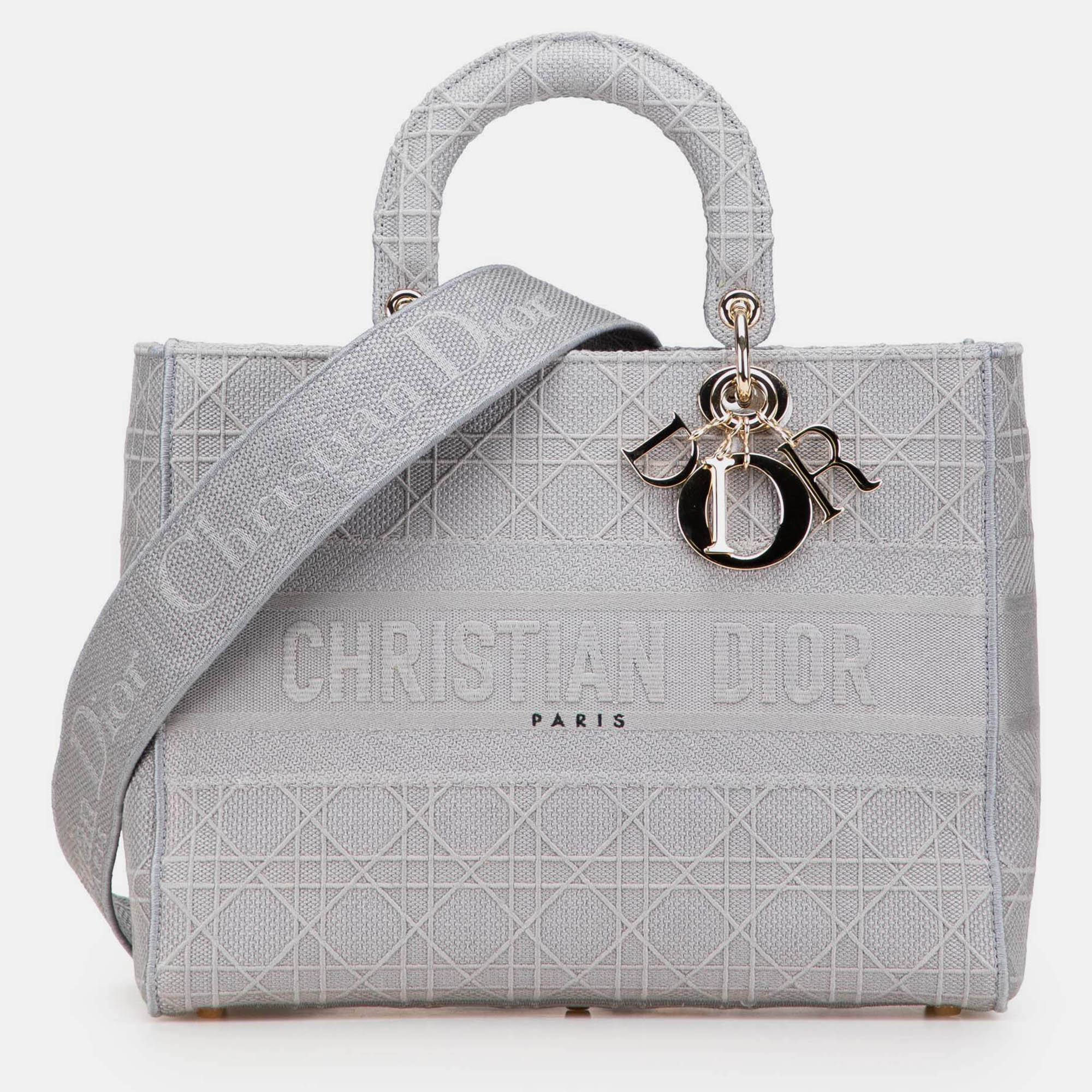 

Dior Grey Large Canvas Embroidered Cannage Lady D Lite