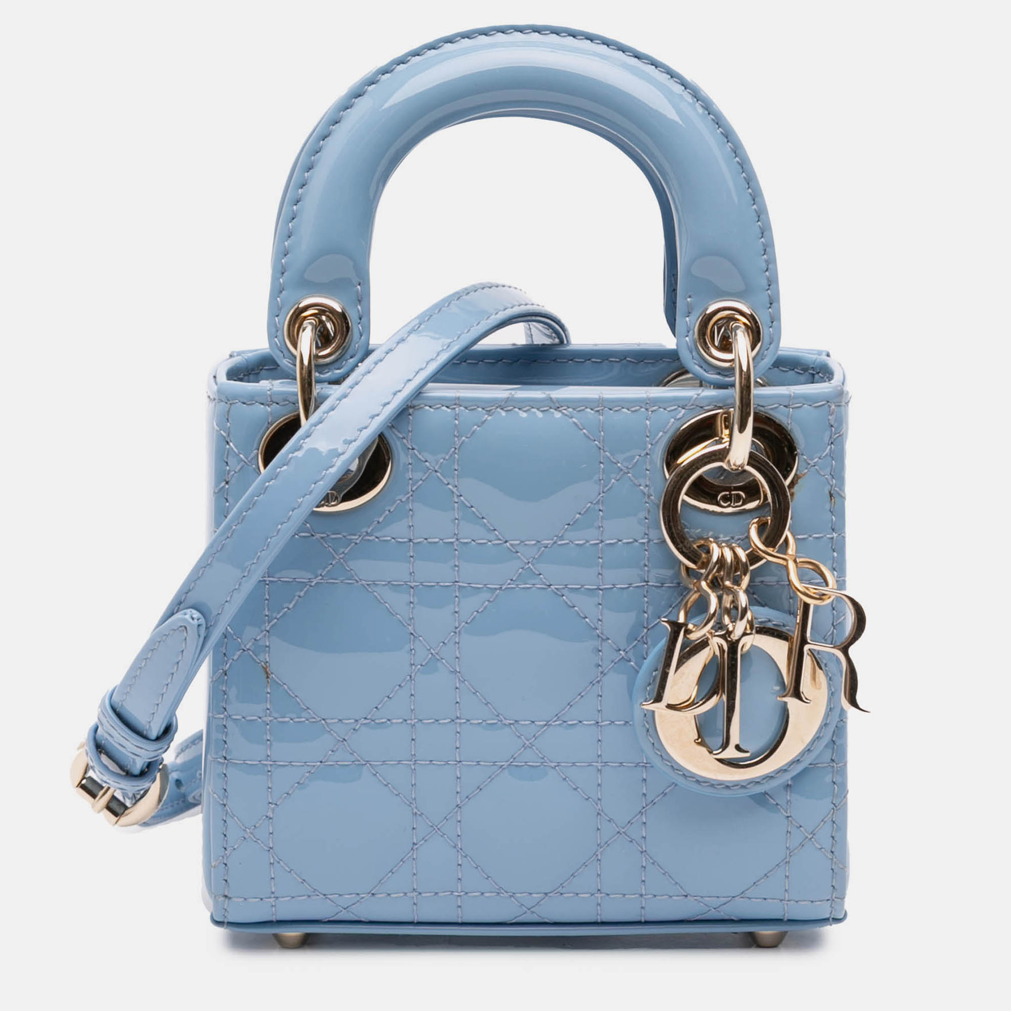 

Dior Blue Micro Patent Cannage Lady Dior