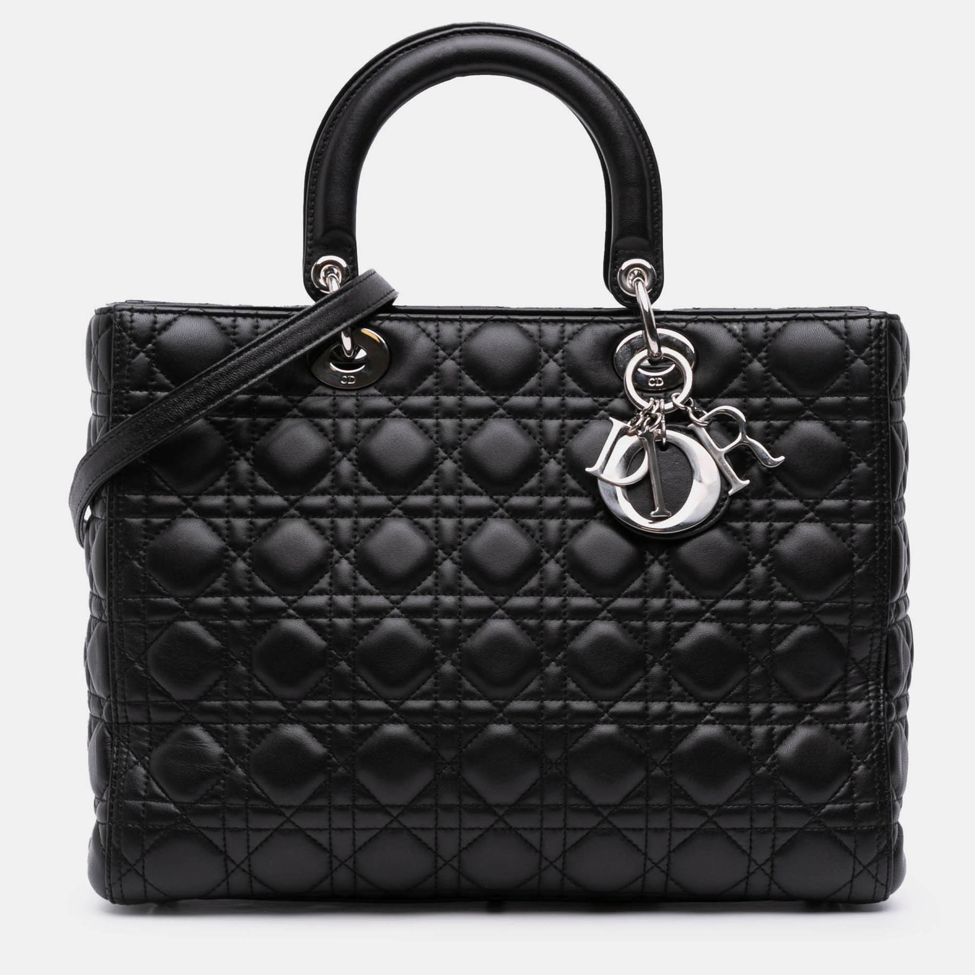 

Dior Black Large Lambskin Cannage Lady Dior
