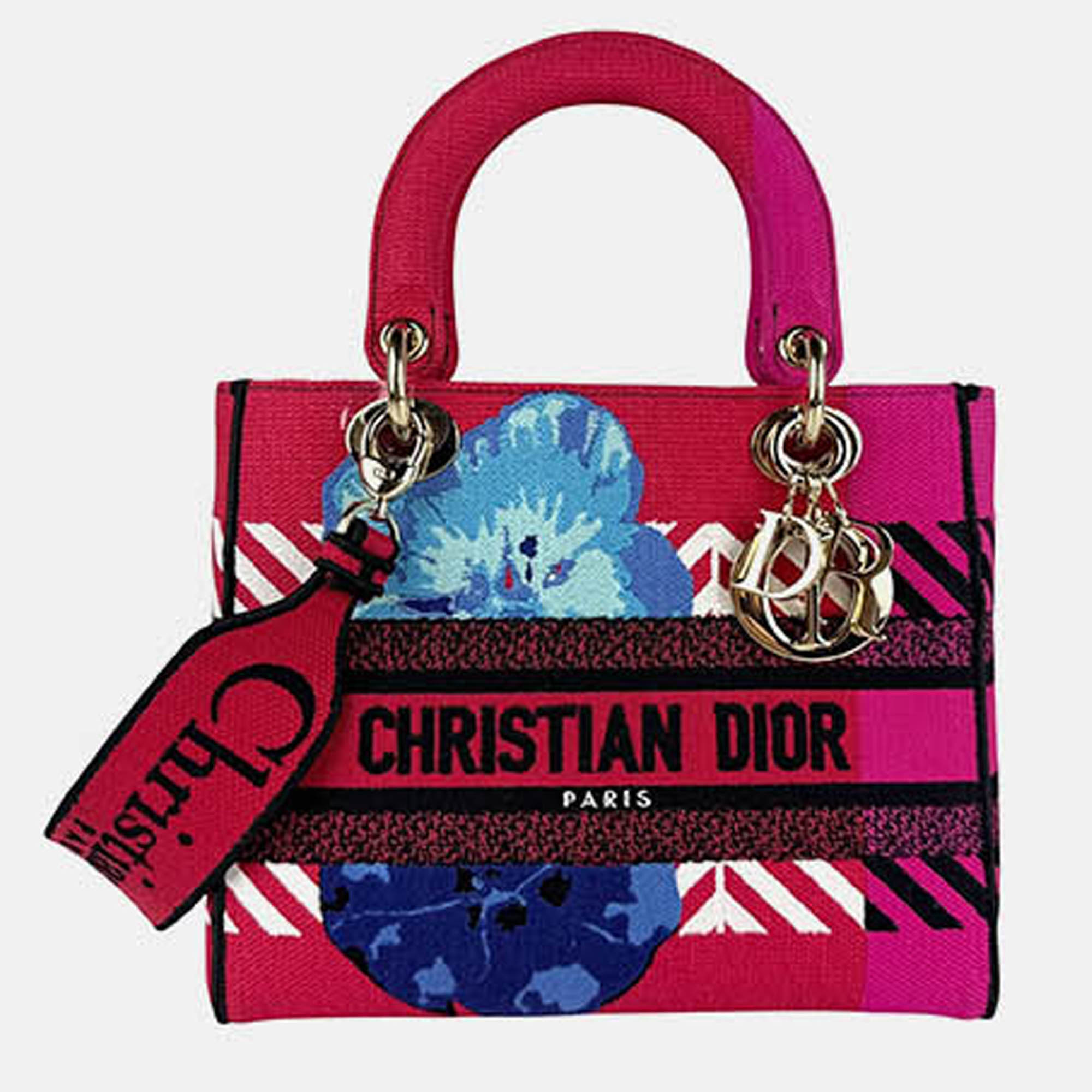 

Christian Dior Lady Delight Canvas Handbag Shoulder Bag In Red And Pink
