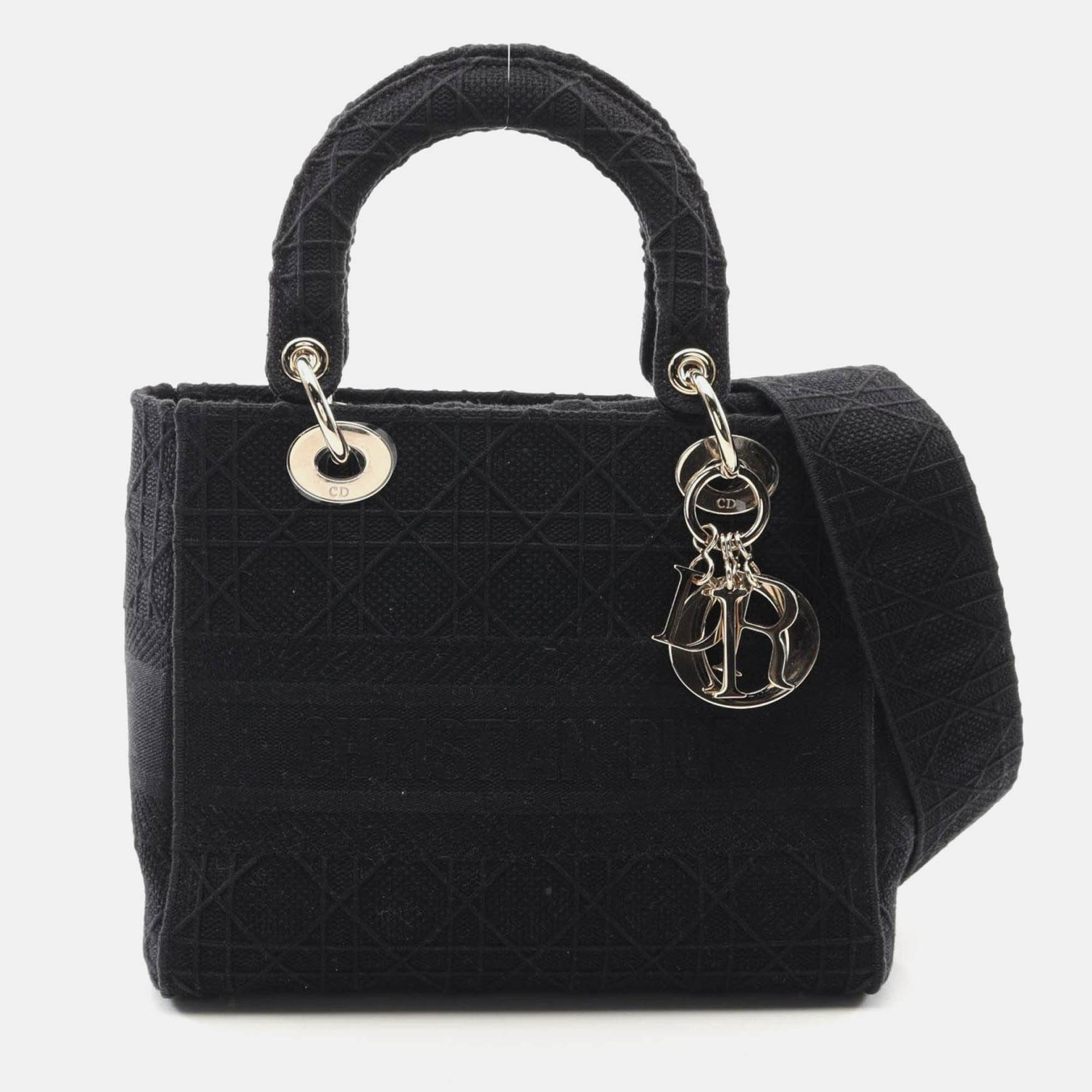

Christian Dior Dior Lady D-Lite Medium Cannage Handbag Canvas Black