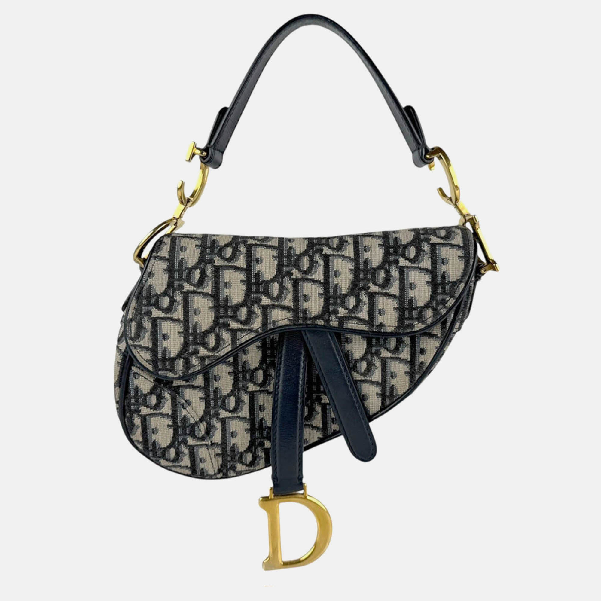 

Christian Dior Saddle Canvas And Leather Handbag Navy, Navy blue