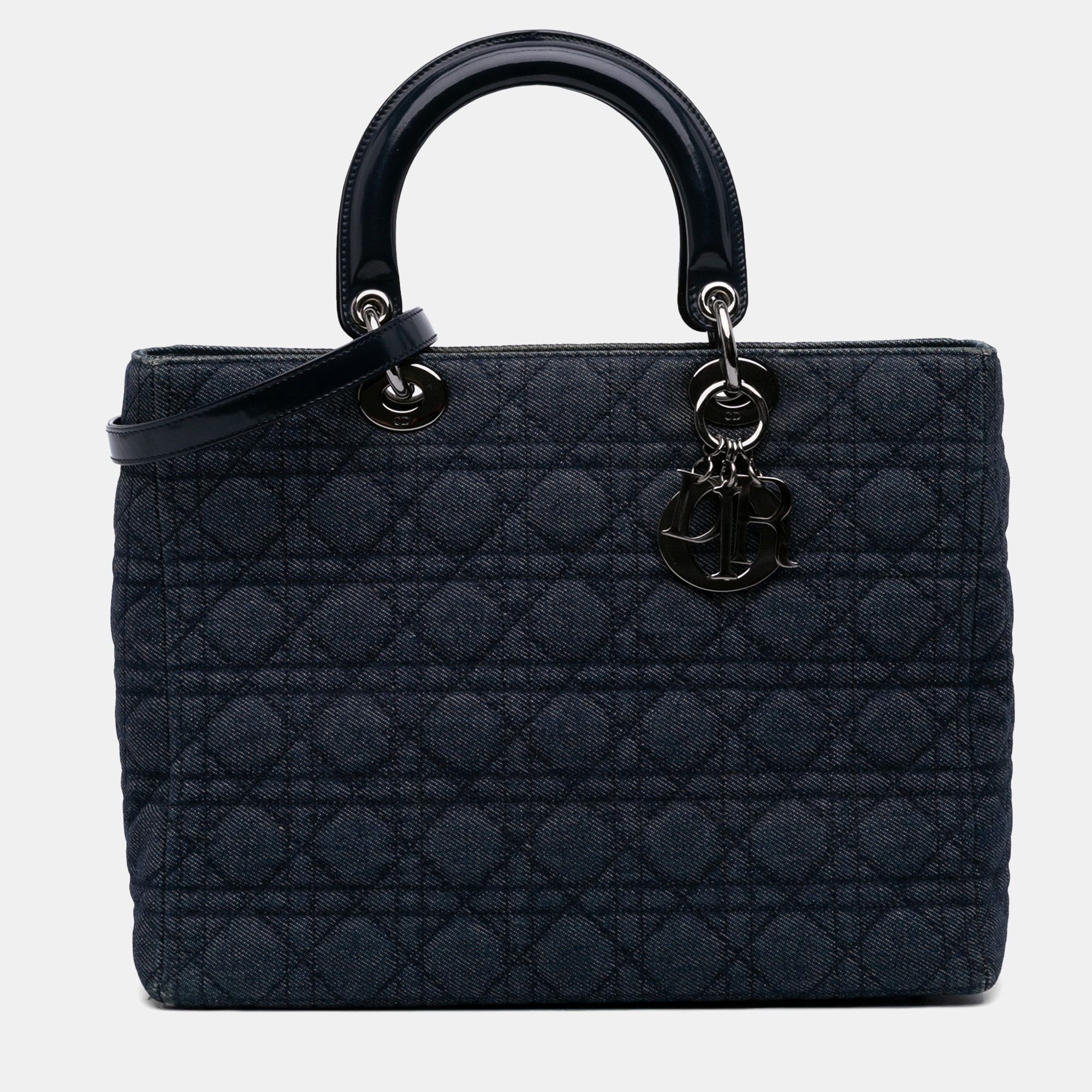 

Dior Navy Blue Large Denim Cannage Lady Dior