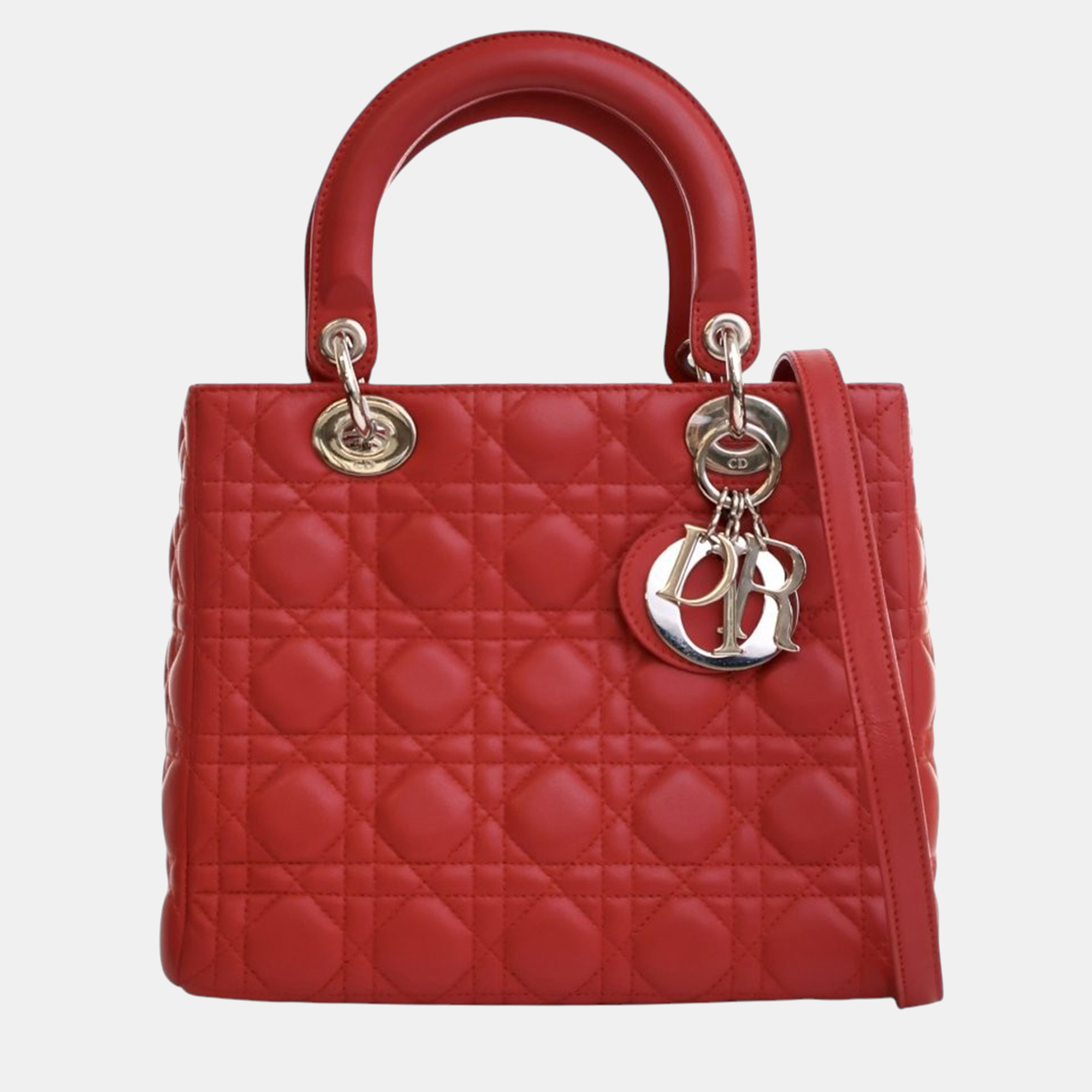 

Dior Red Medium Lambskin Cannage Lady Dior