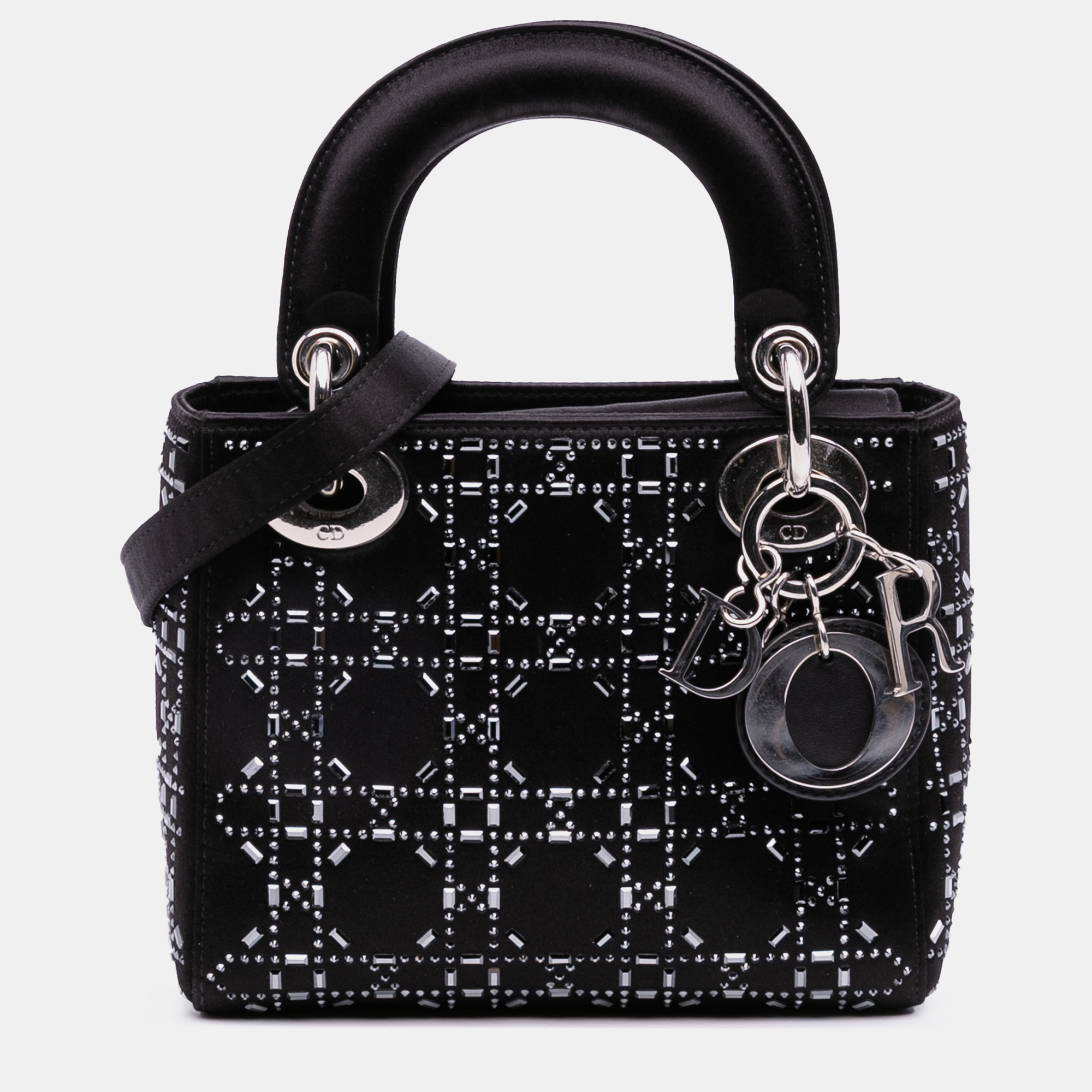 

Dior Black Mini Satin Cannage Strass Crystal Embellished Lady Dior