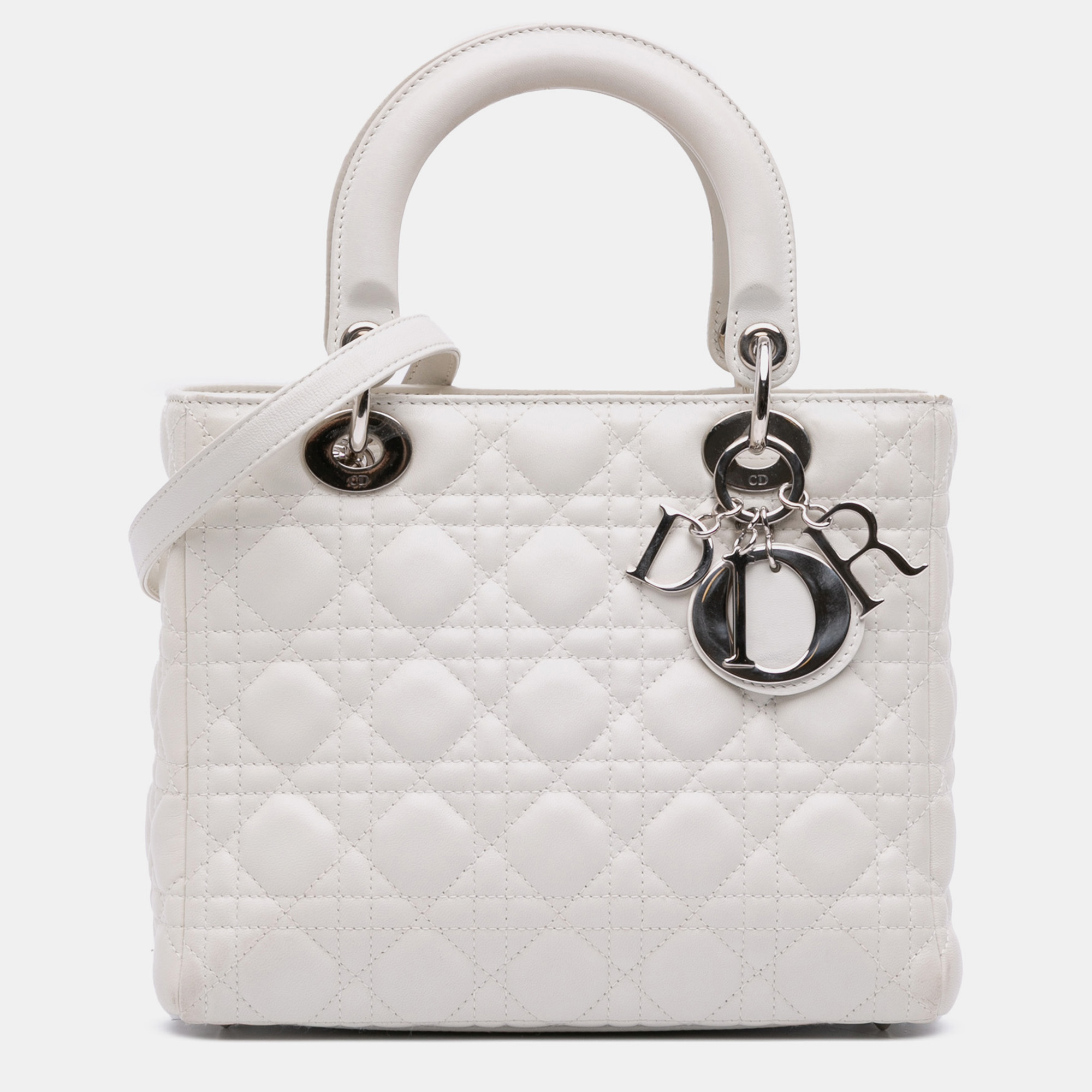 

Dior White Medium Lambskin Cannage Lady Dior