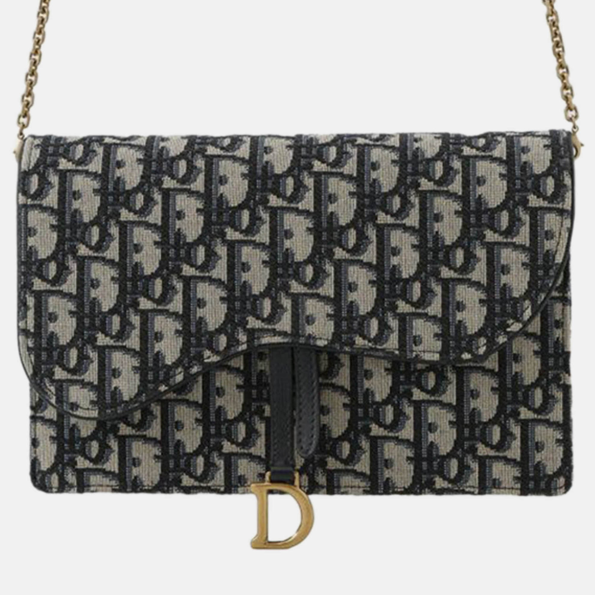 

Dior Navy Blue Oblique Canvas Saddle Chain Pouch