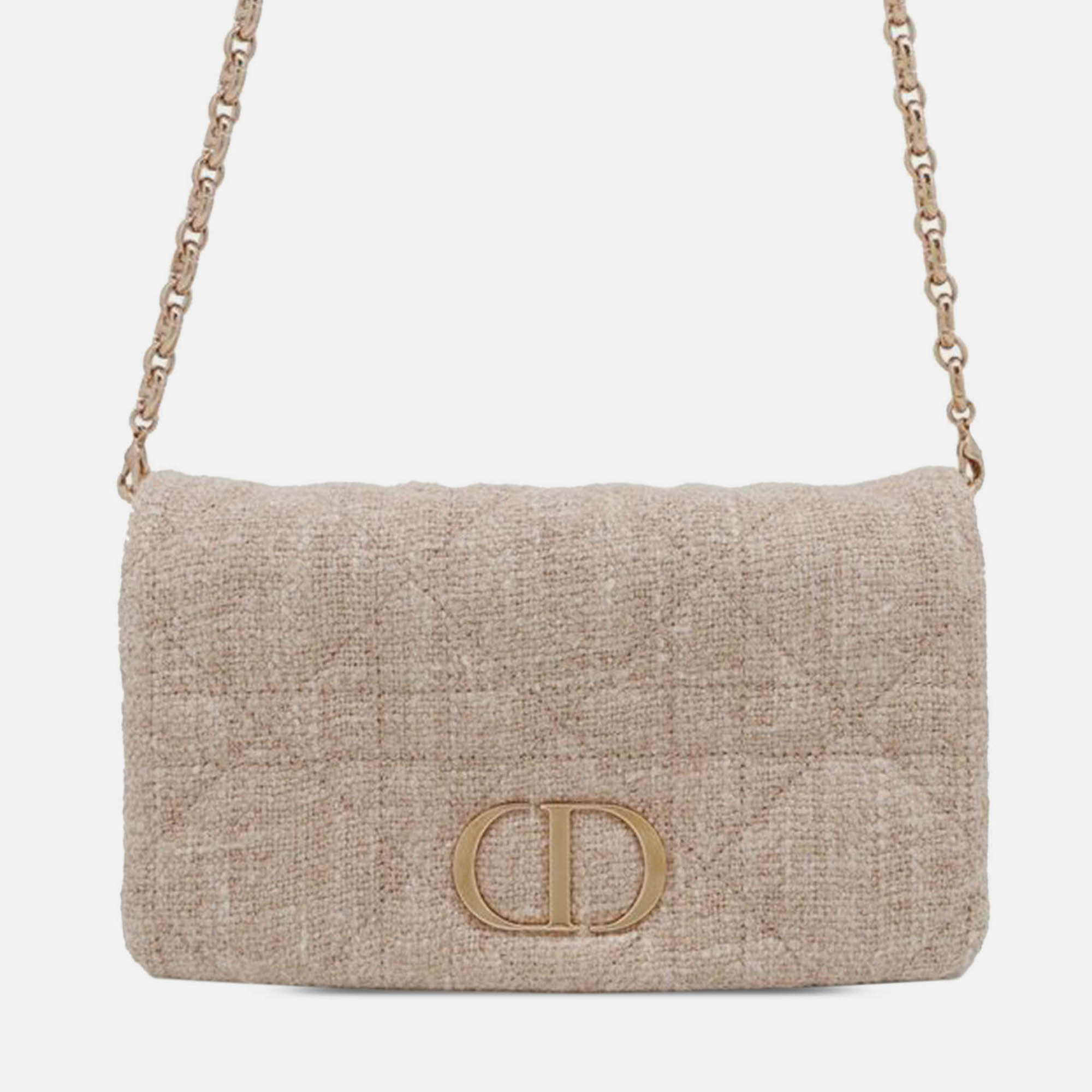 

Dior Pink Small Tweed Macrocannage Caro Bag