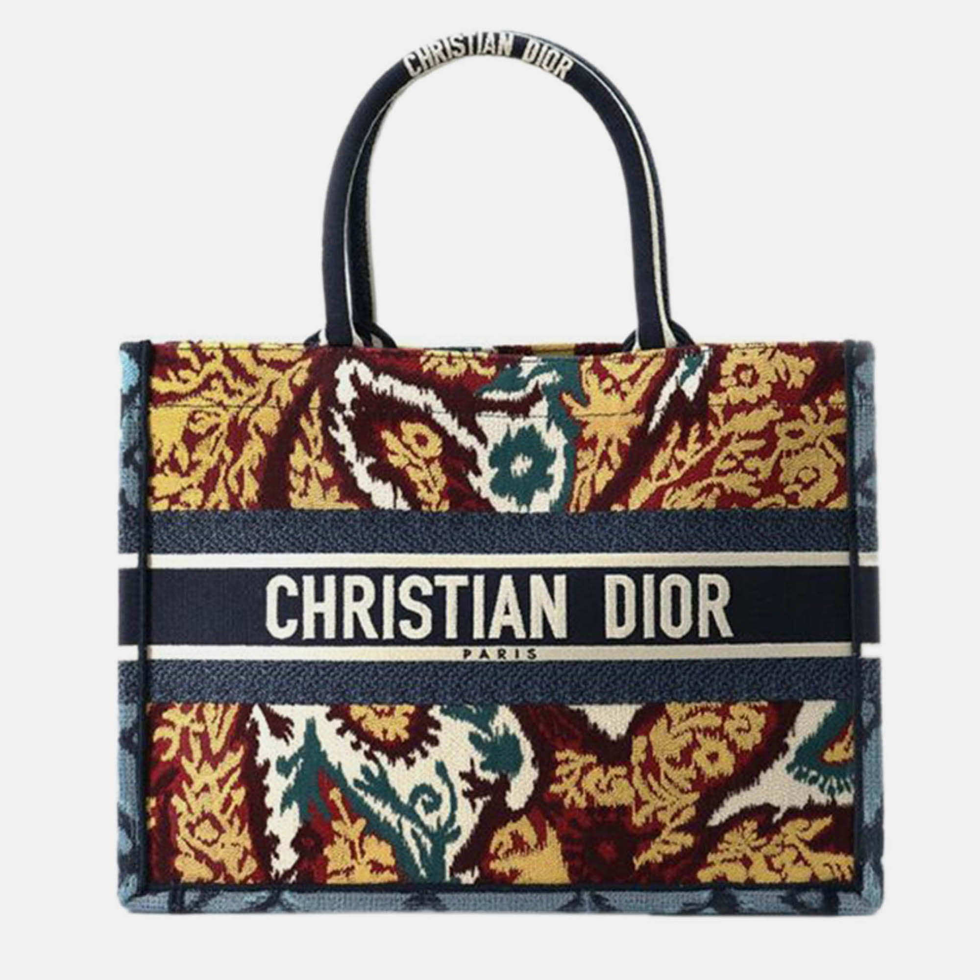 Pre-owned Dior Yellow Medium Canvas Embroidered Paisley Book Tote