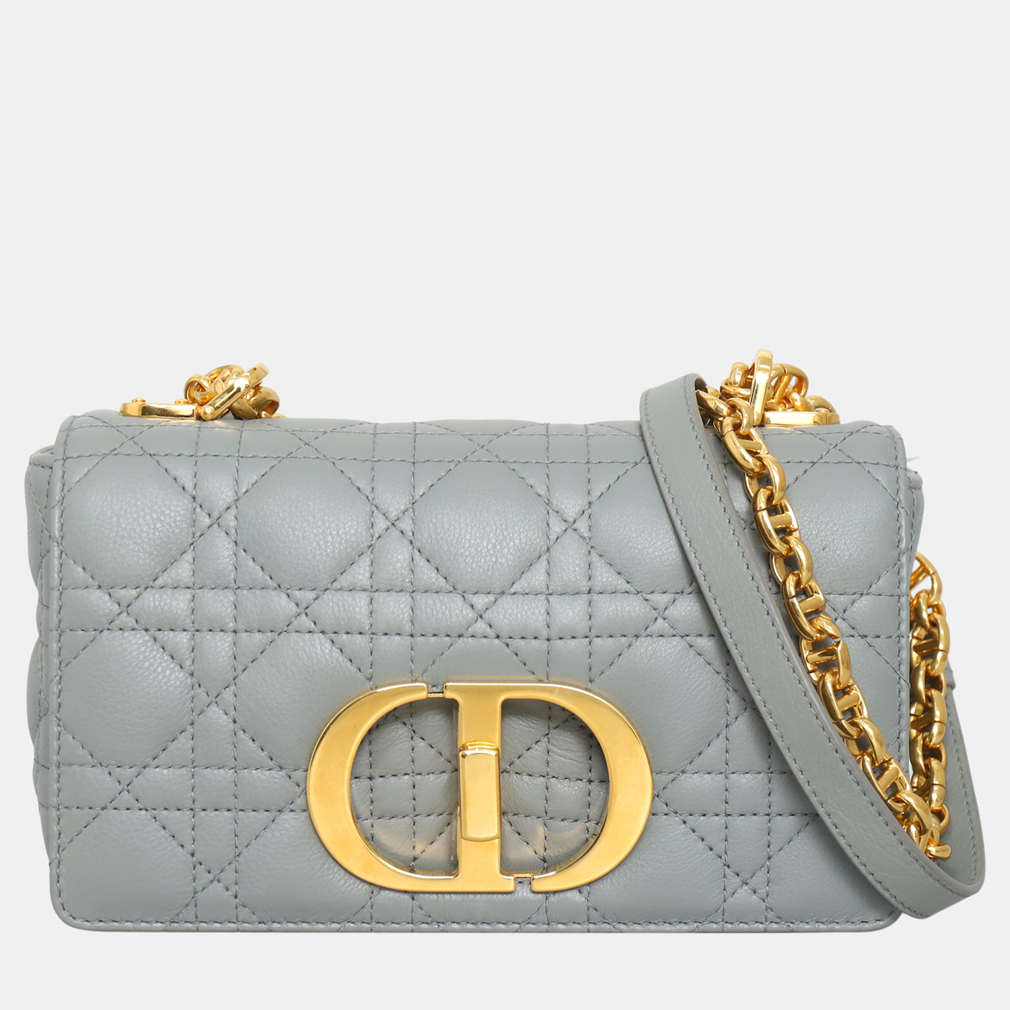 Pre-owned Dior Cannage Small Caro Bag In Gray