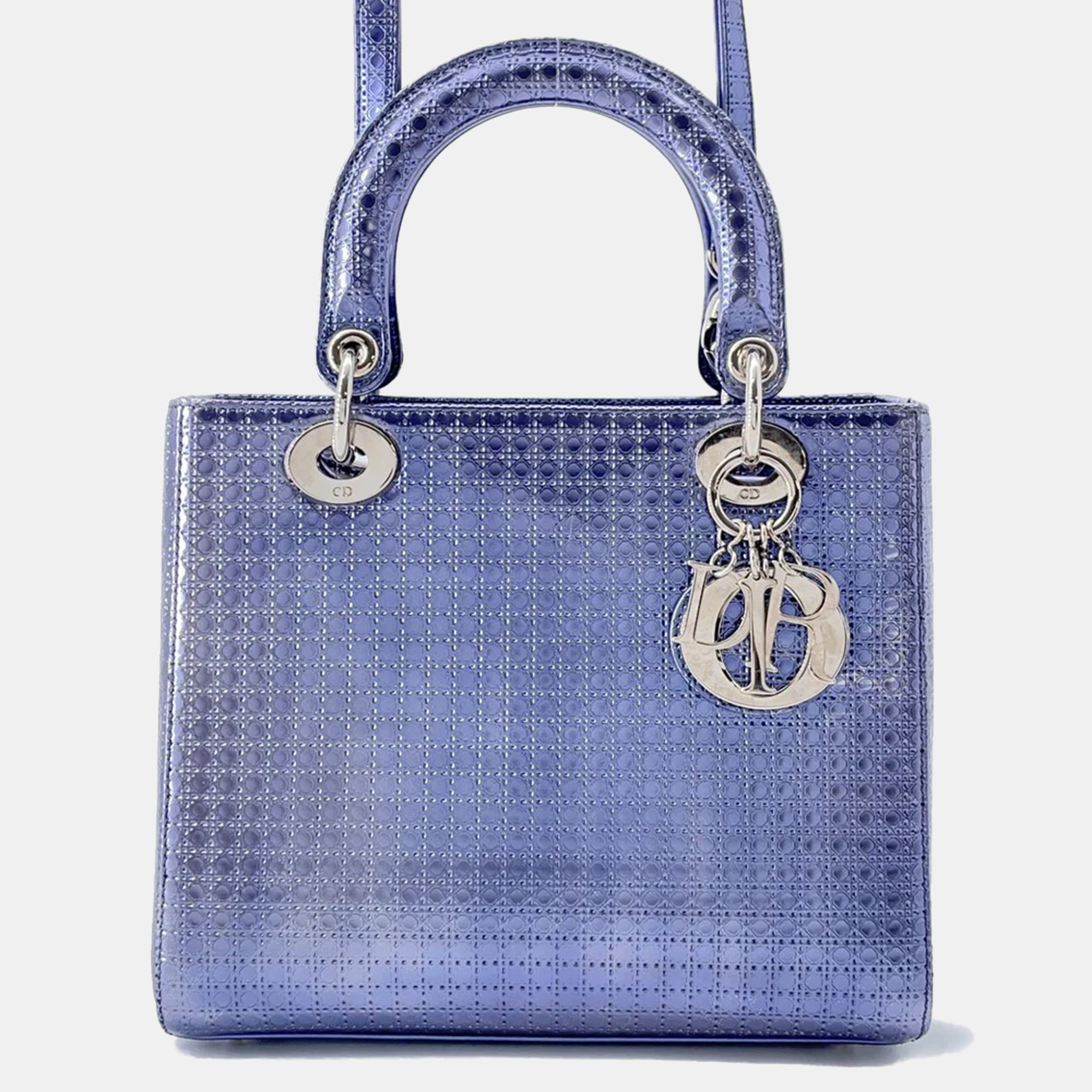 

Dior Lady Dior 2Way Handbag Metalicpurple Leather Size Medium, Purple