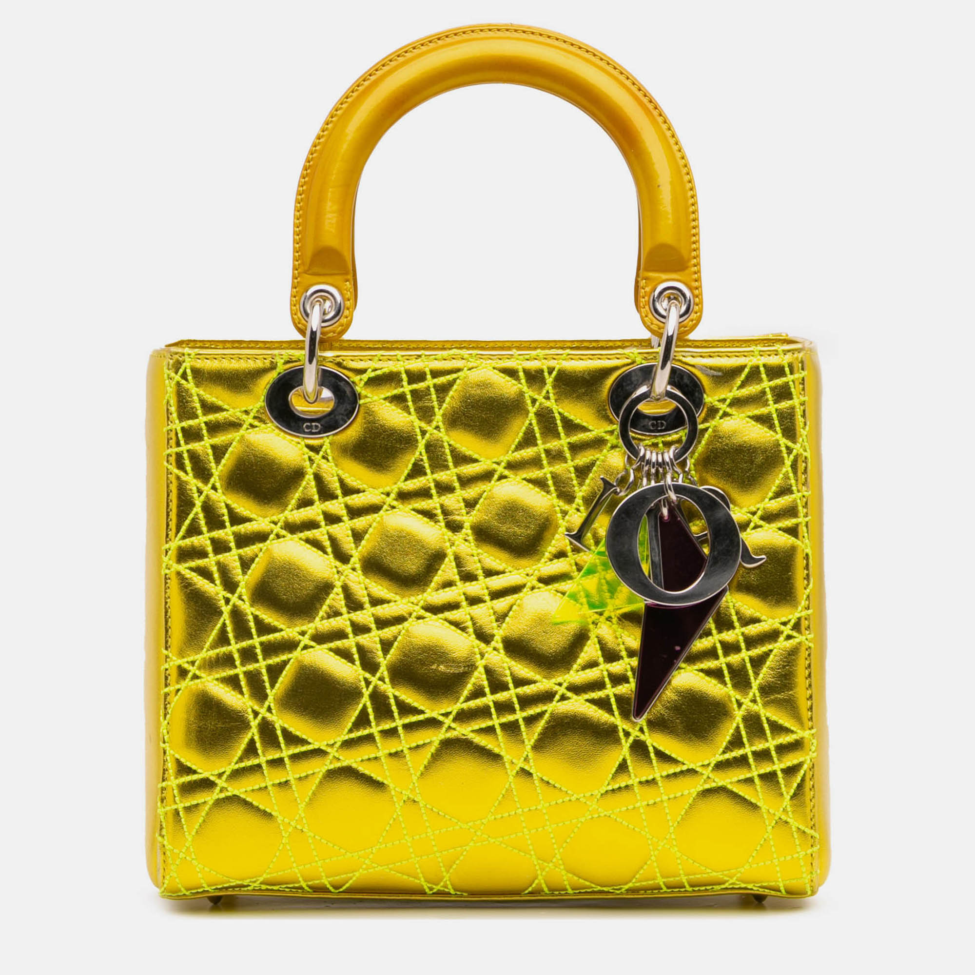 

Dior Yellow Anselm Reyle Medium Metallic Lambskin Cannage Lady Dior