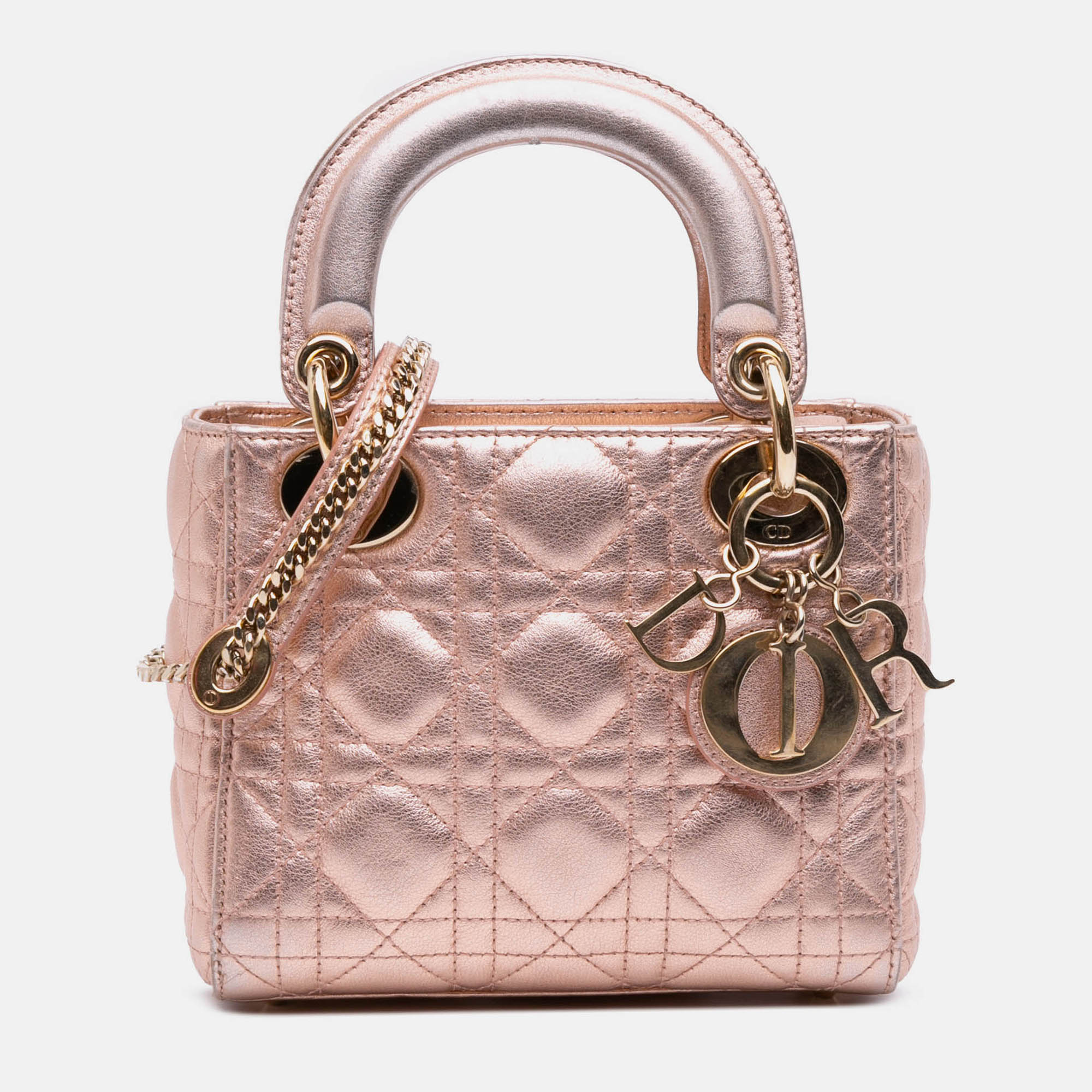 

Dior Pink Mini Metallic Lambskin Cannage Lady Dior