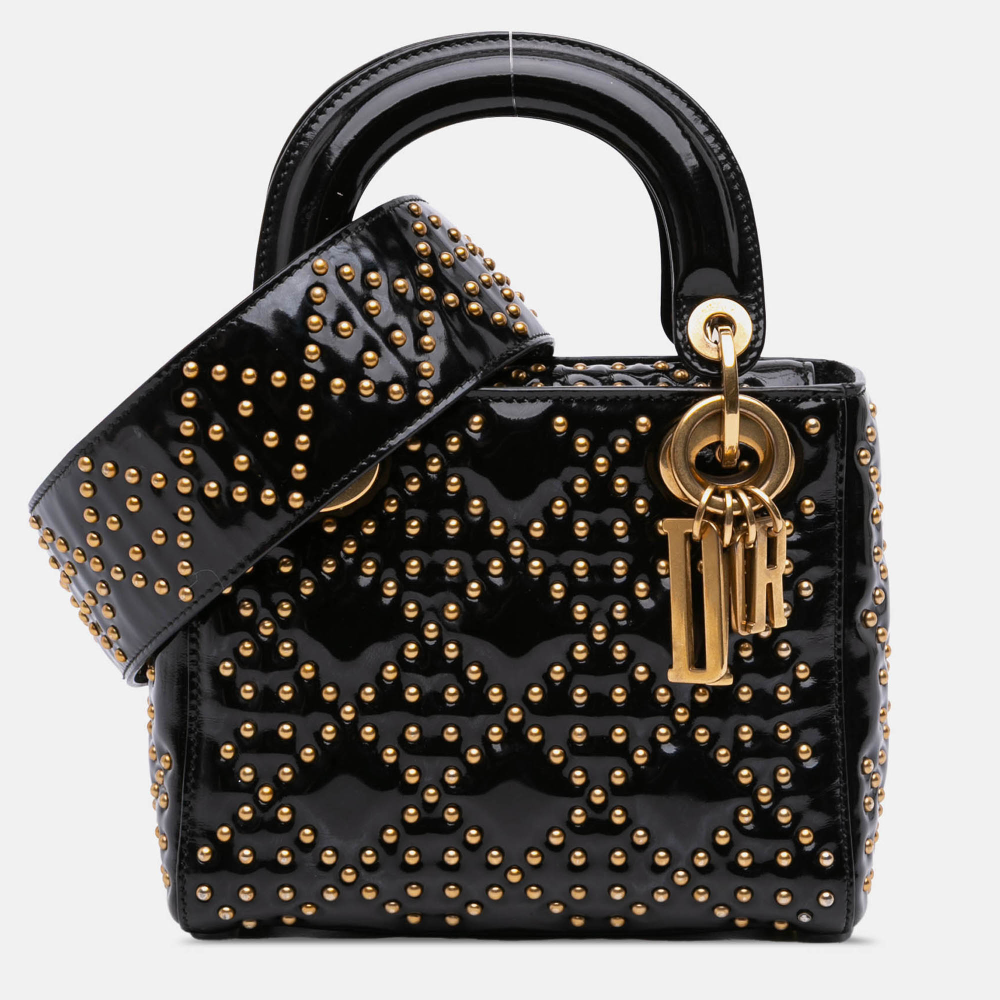 

Dior Black Mini Patent Cannage Studded Supple Lady Dior