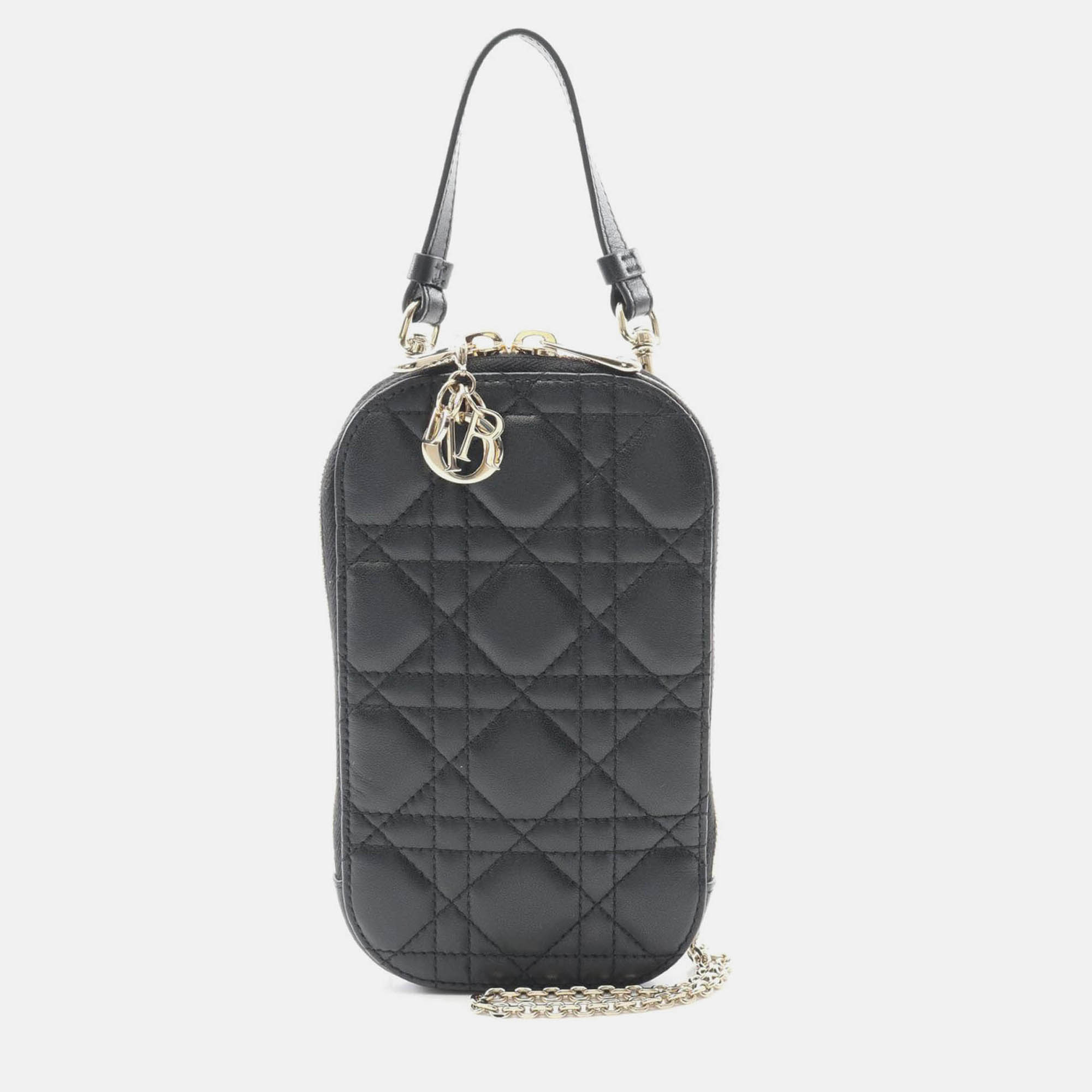 

Dior Black Lambskin Cannage Lady Dior Call In Phone Holder