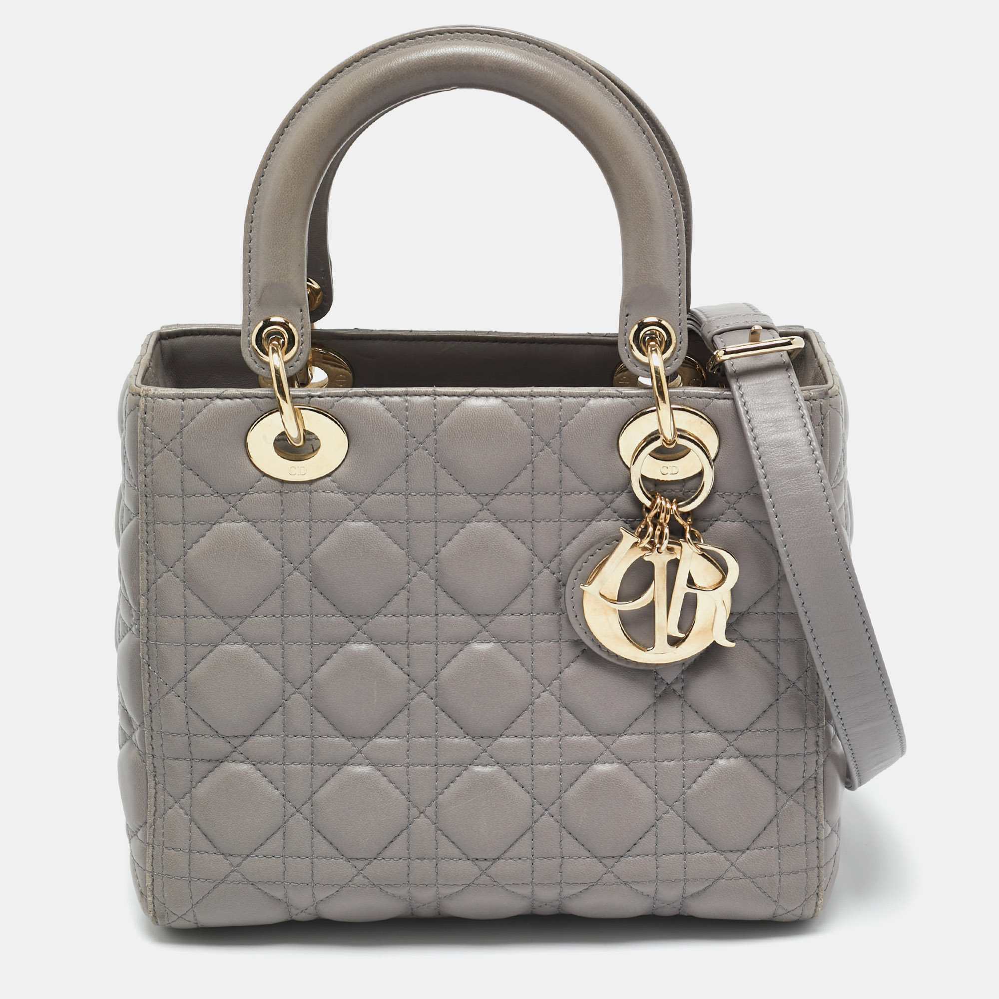 

Dior Grey Cannage Leather Medium Lady Dior Tote