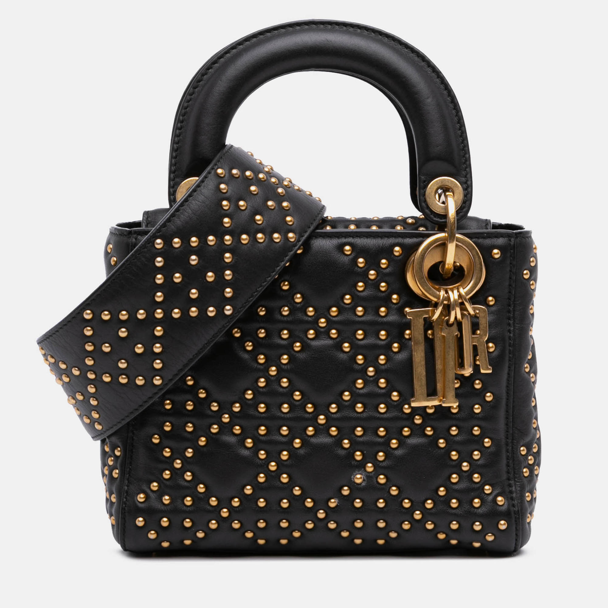 

Dior Black Mini Lambskin Cannage Studded Supple Lady Dior