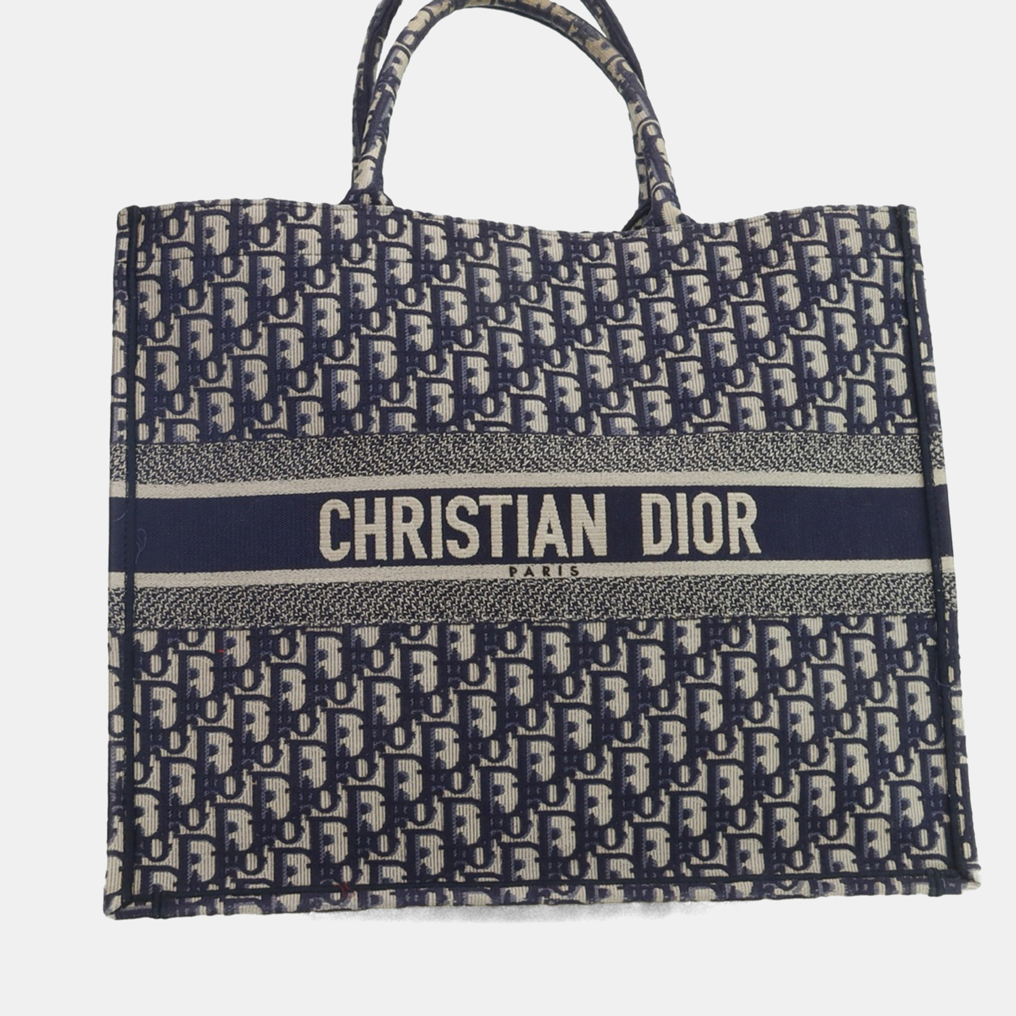Pre-owned Dior Navy Blue Oblique Embroidered Canvas Large Book Tote