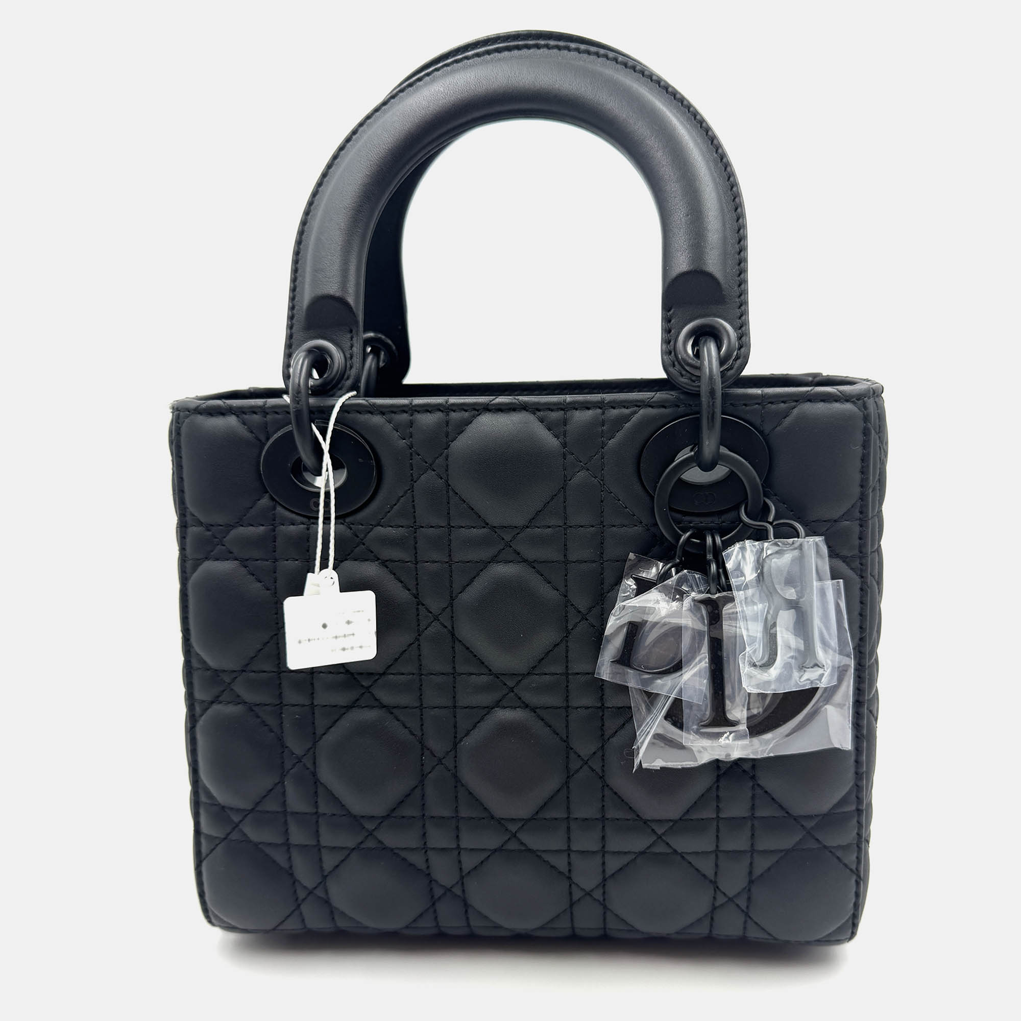 

Dior Black Cannage all black Matte Leather Small Lady Dior Tote