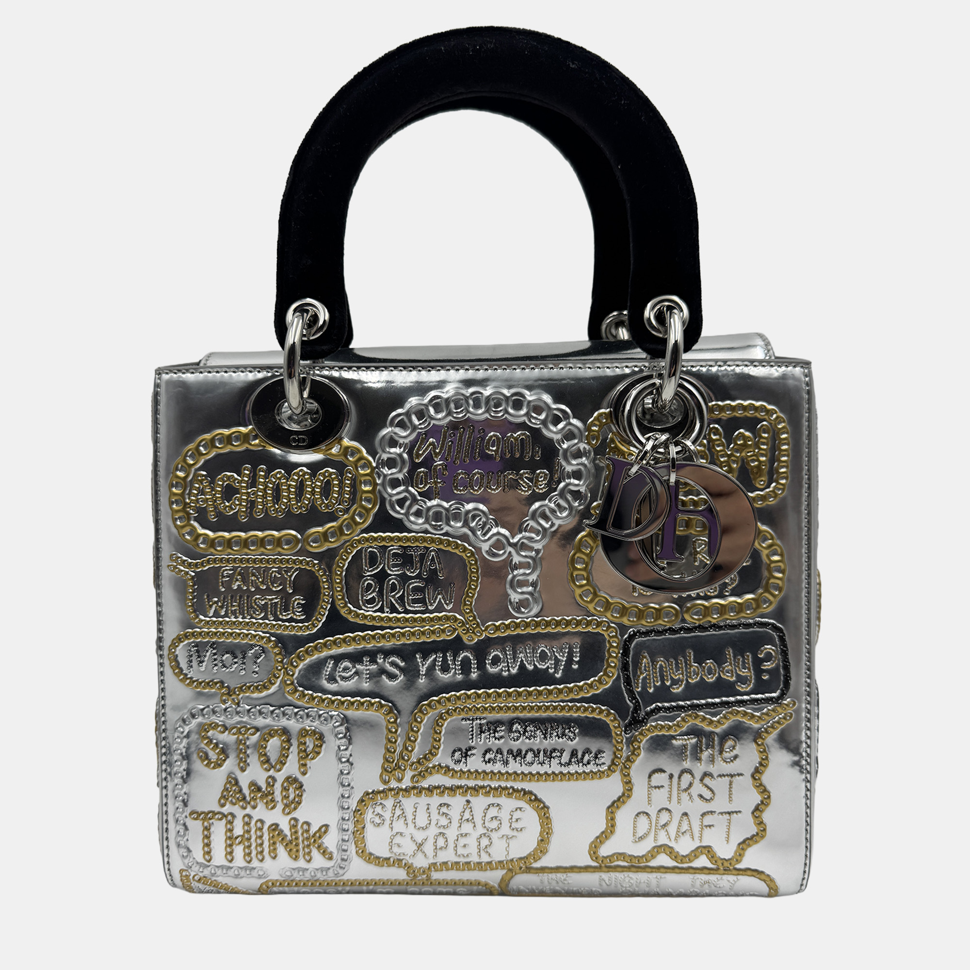 

DIOR lady Dior art limited edtion sliver patent leather medium, Silver