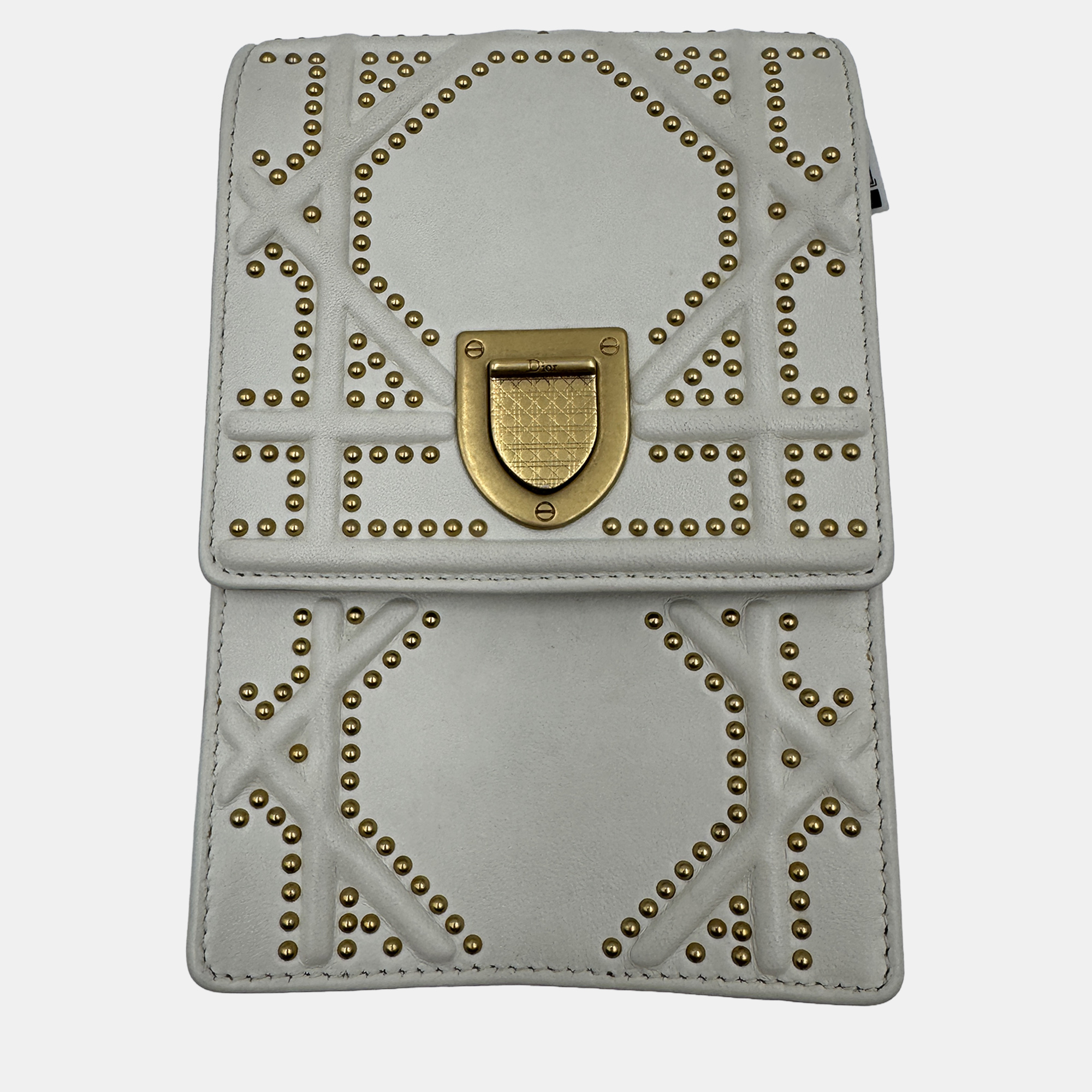 

Dior white Leather Studded Diorama Vertical Chain Clutch