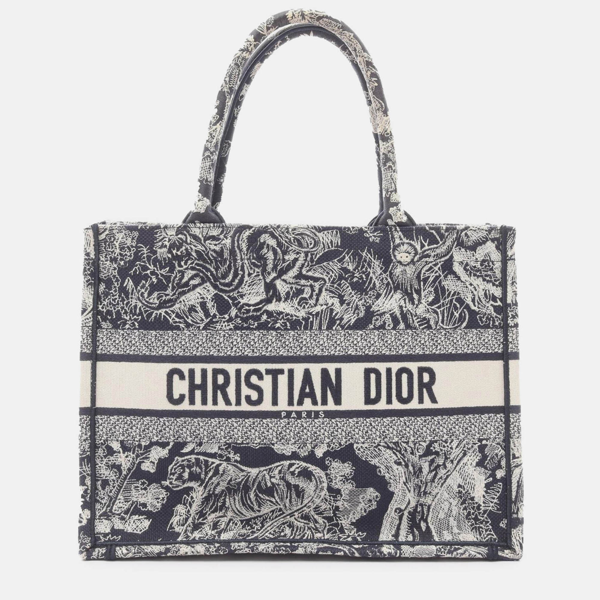 

Dior Blue Medium Canvas Embroidered Reverse Dioriviera Toile De Jouy Book Tote