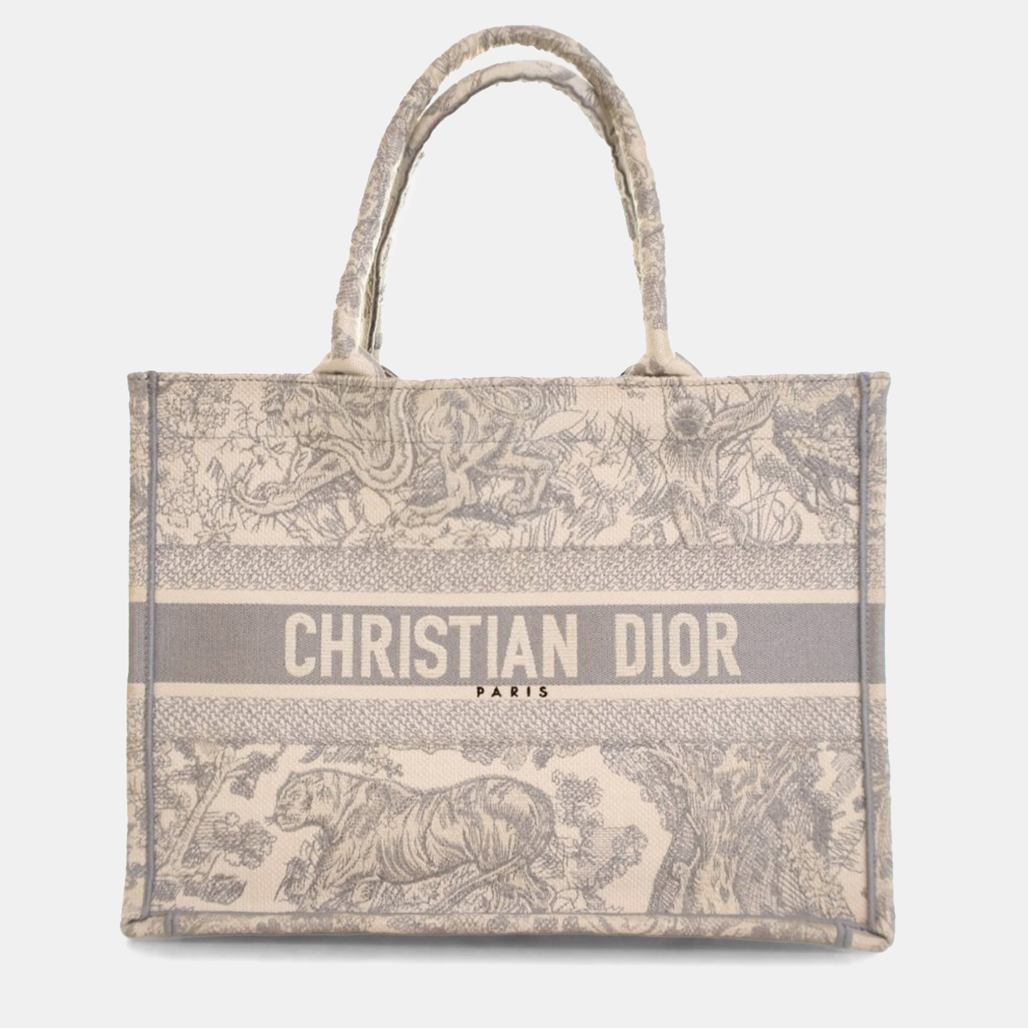 

Dior Grey Medium Toile de Jouy Reverse Embroidered Canvas Book Tote