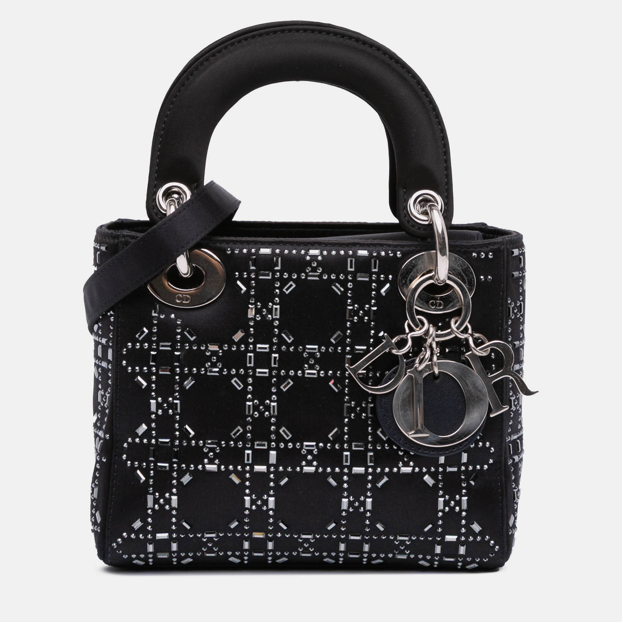 

Dior Black Mini Satin Cannage Strass Crystal Embellished Lady Dior