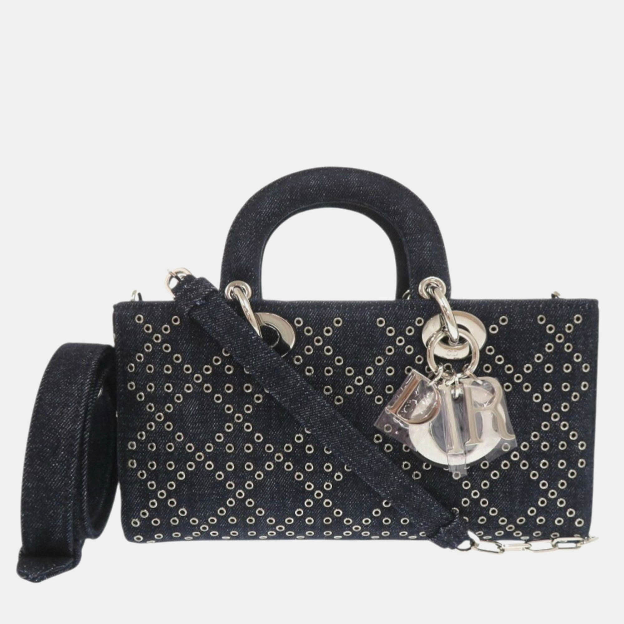 Pre-owned Dior Christian  Lady D-joy Cannage Medium Denim Blue Handbag