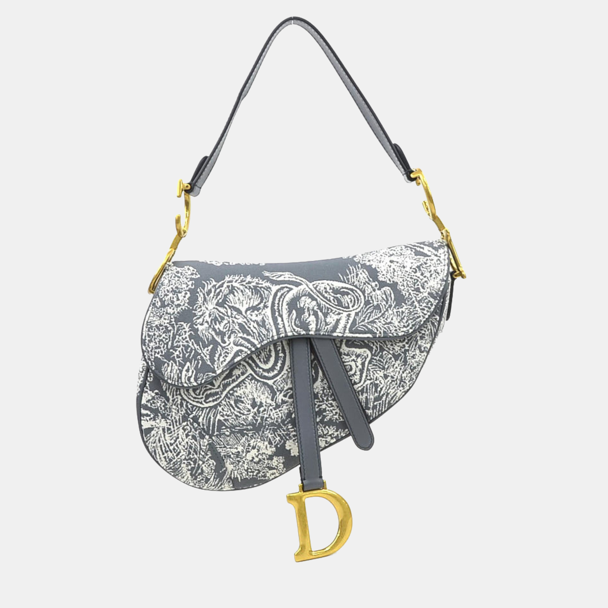 

Dior Saddle Toile de Jouy Reverse Gray Off-White Jacquard Canvas Shoulder Bag, Grey