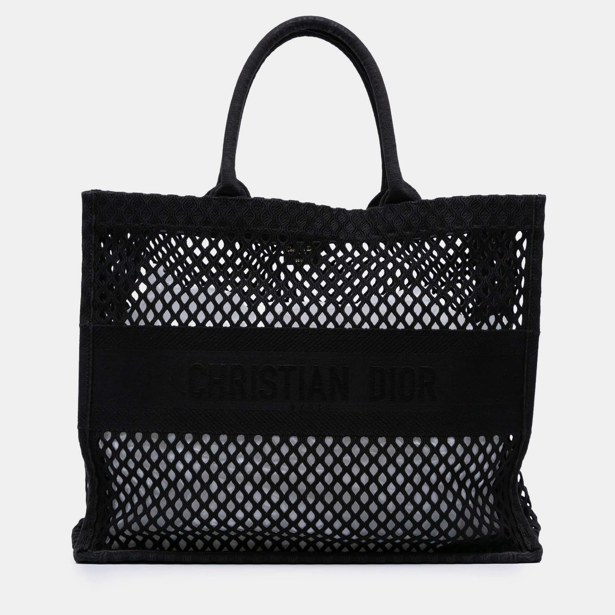 

Dior Black Large Embroidered Mesh Book Tote
