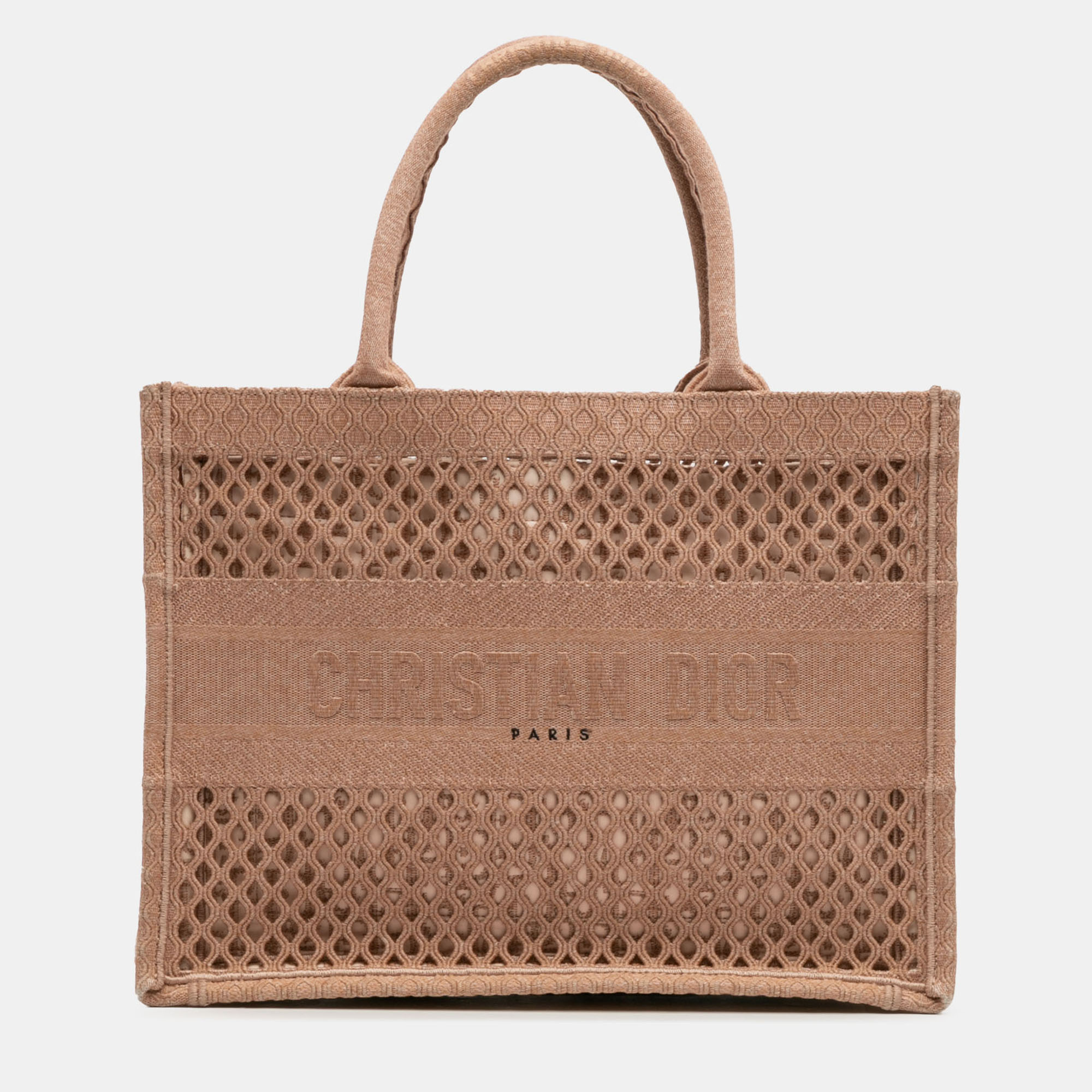 

Dior Brown Medium Embroidered Mesh Book Tote