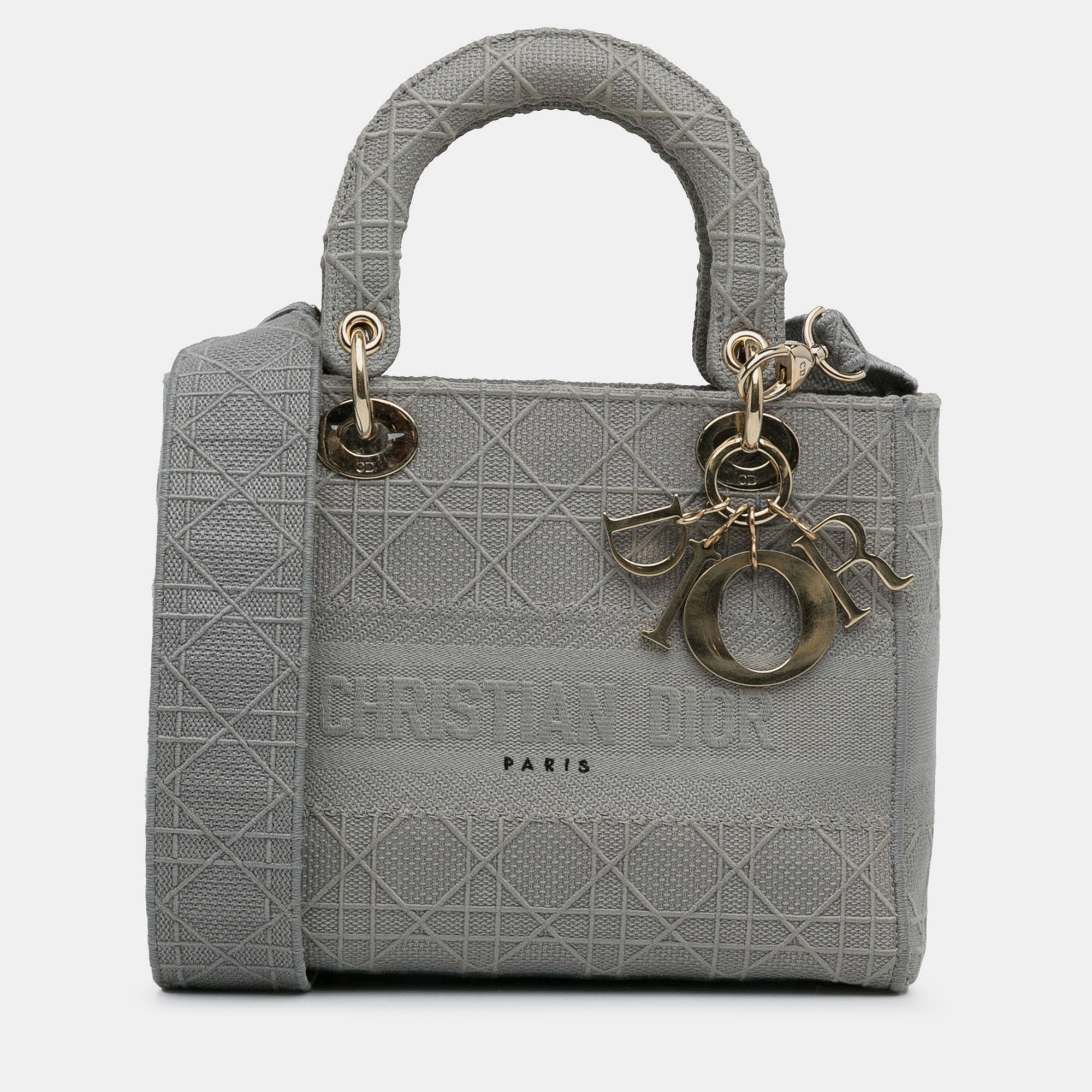 Pre-owned Dior Grey Medium Canvas Cannage Lady D Lite In Gray