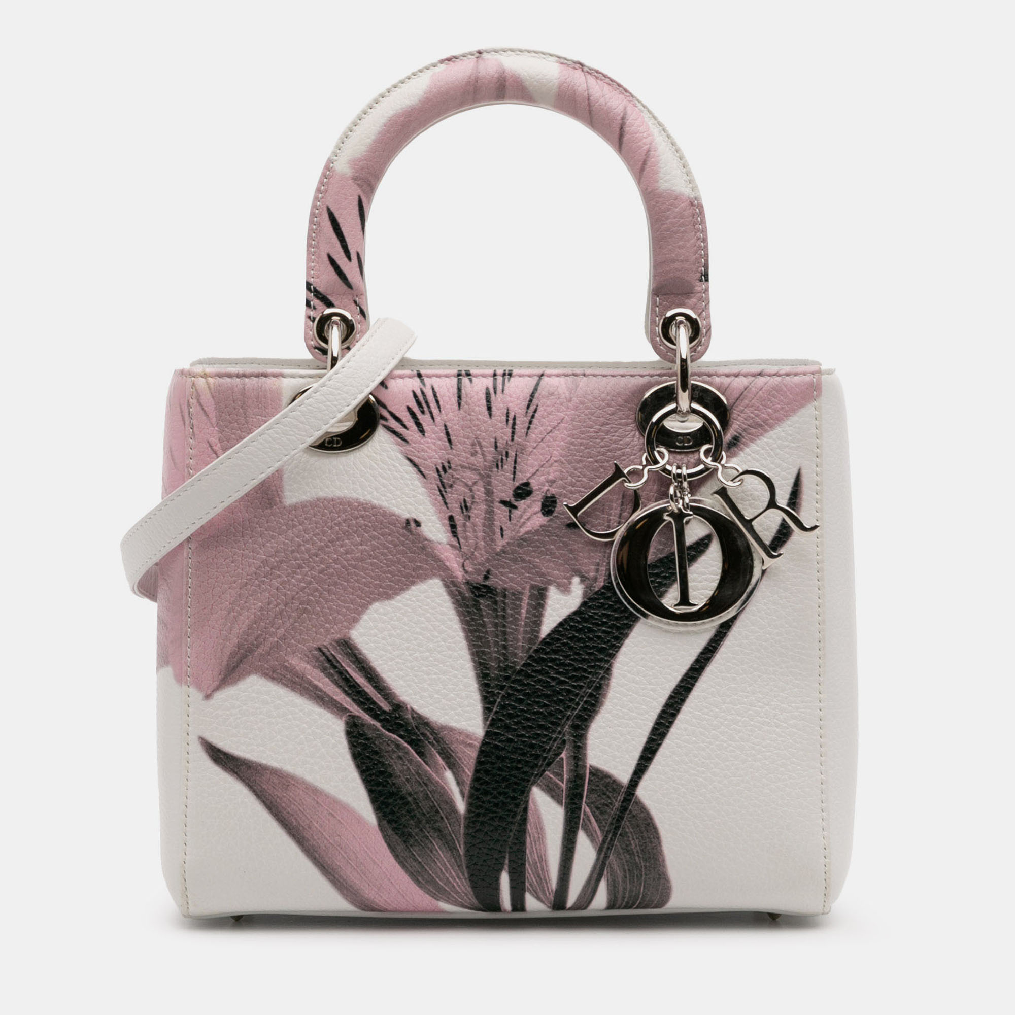 

Dior White Medium Deerskin Floral Printed Lady Dior