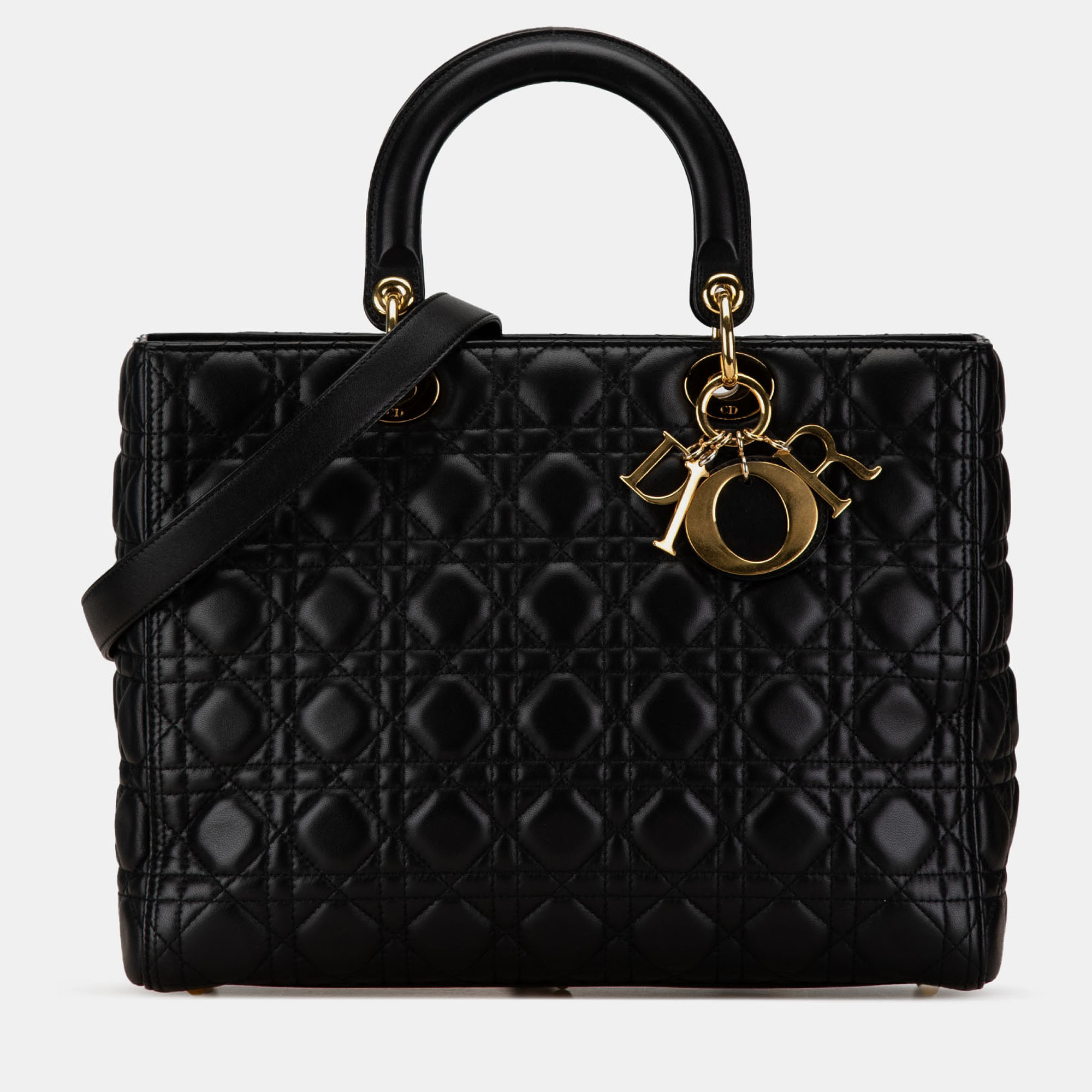 

Dior Black Large Lambskin Cannage Lady Dior