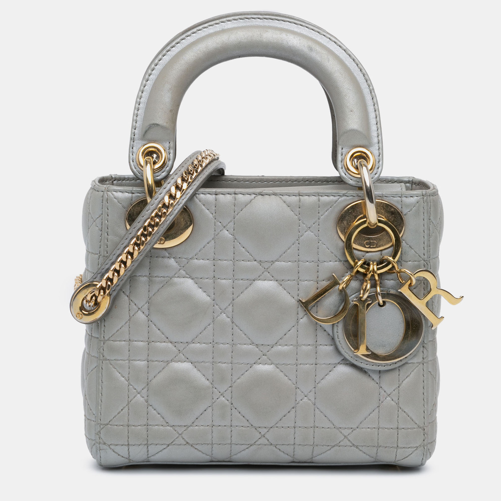 

Dior Grey Mini Metallic Lambskin Cannage Lady Dior