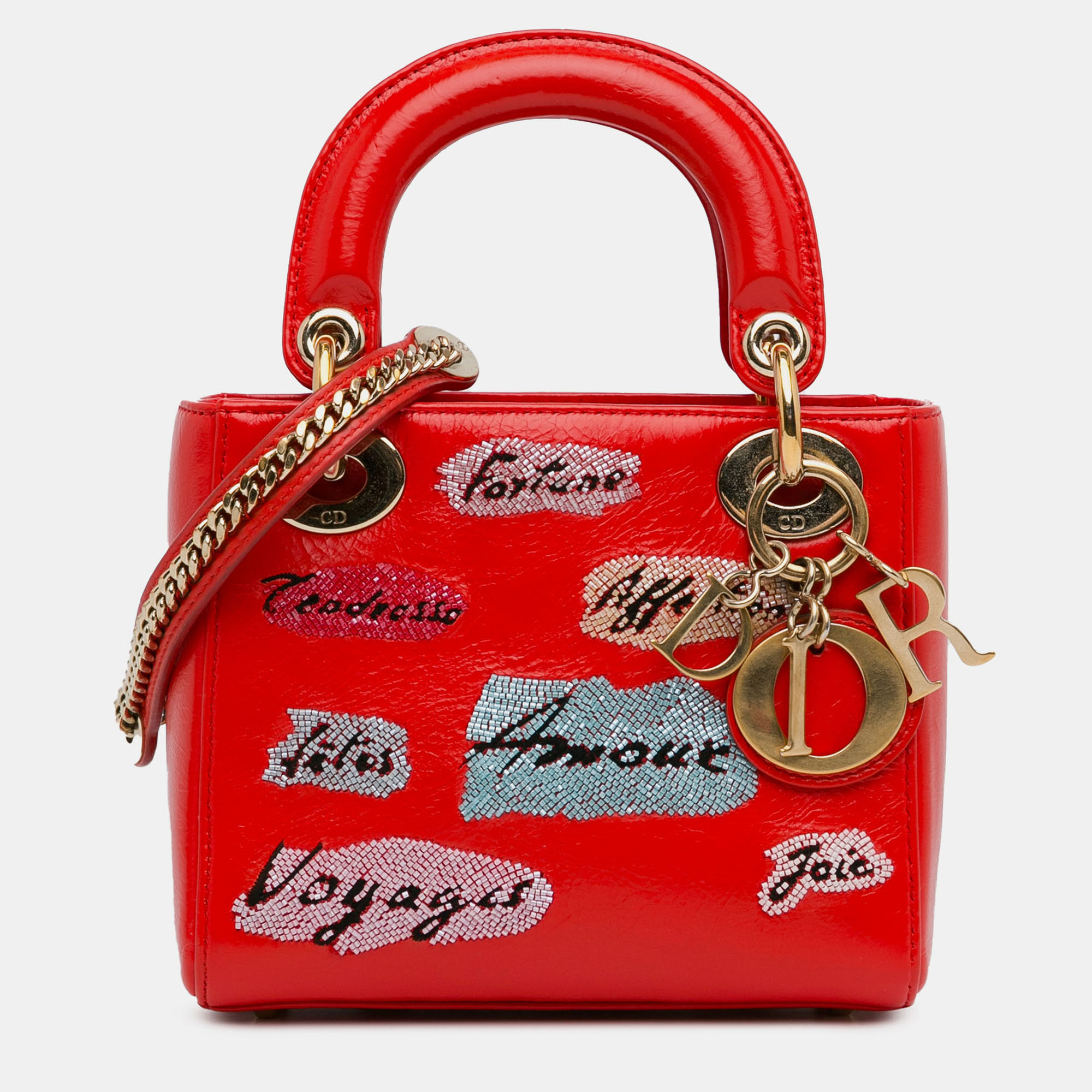 

Dior Red Mini Calfskin Sequin Embellished Lady Dior
