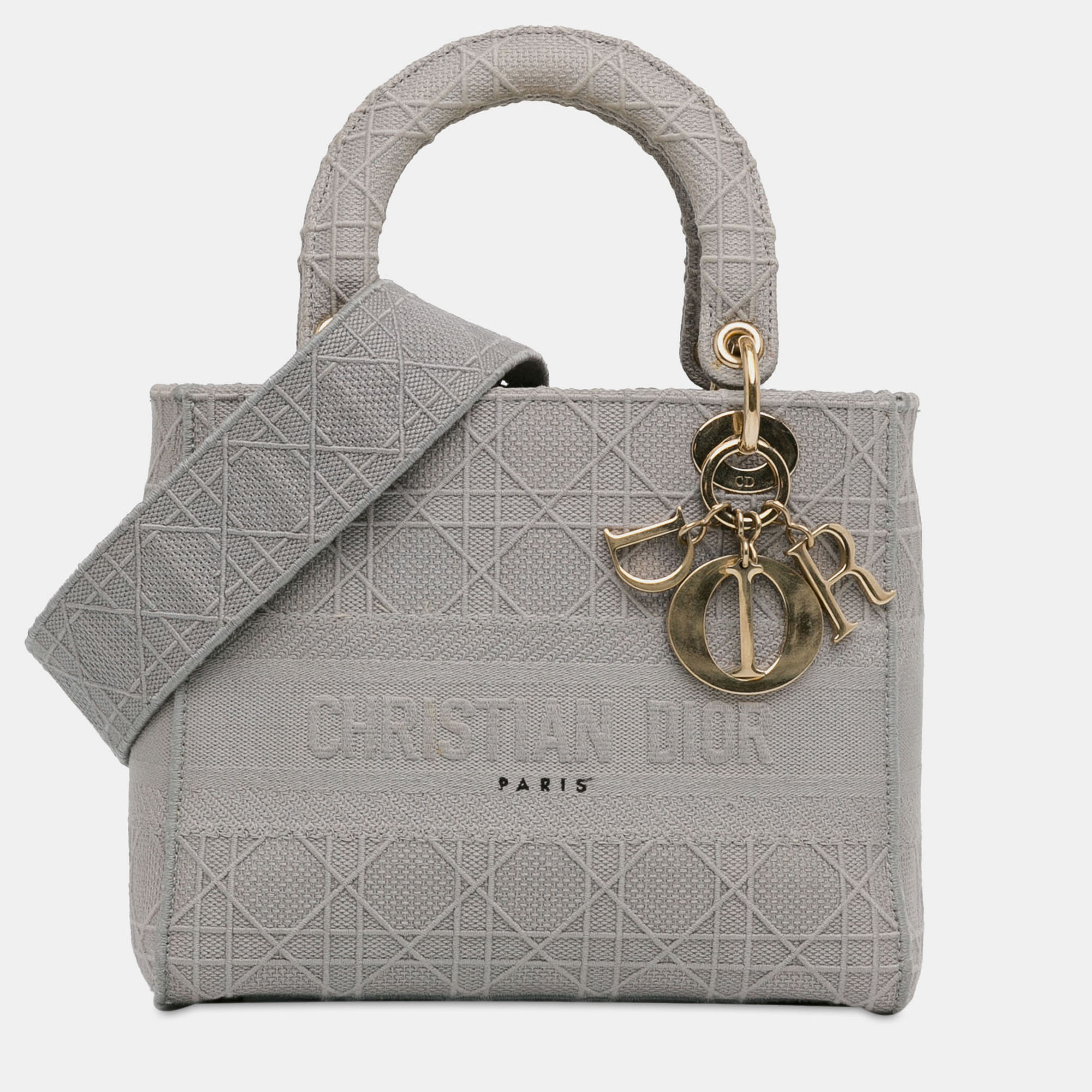 Pre-owned Dior Grey Medium Canvas Cannage Lady D Lite In Gray
